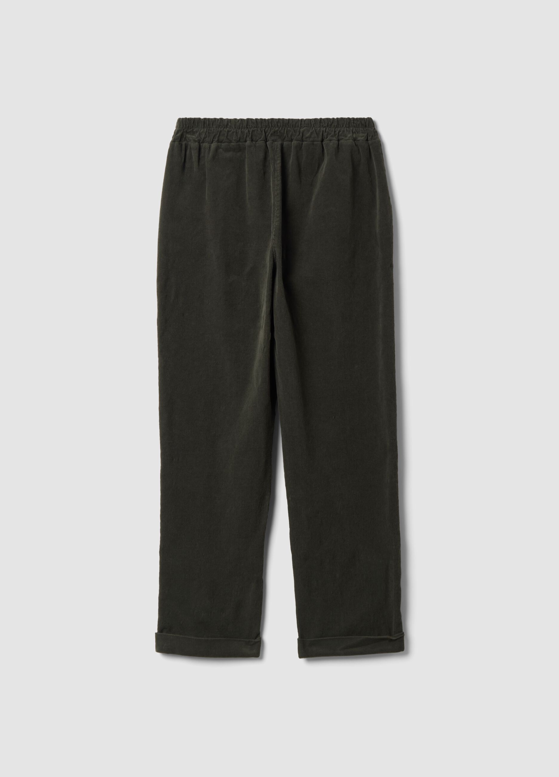 Green ribbed regular-fit stretch-cotton trousers