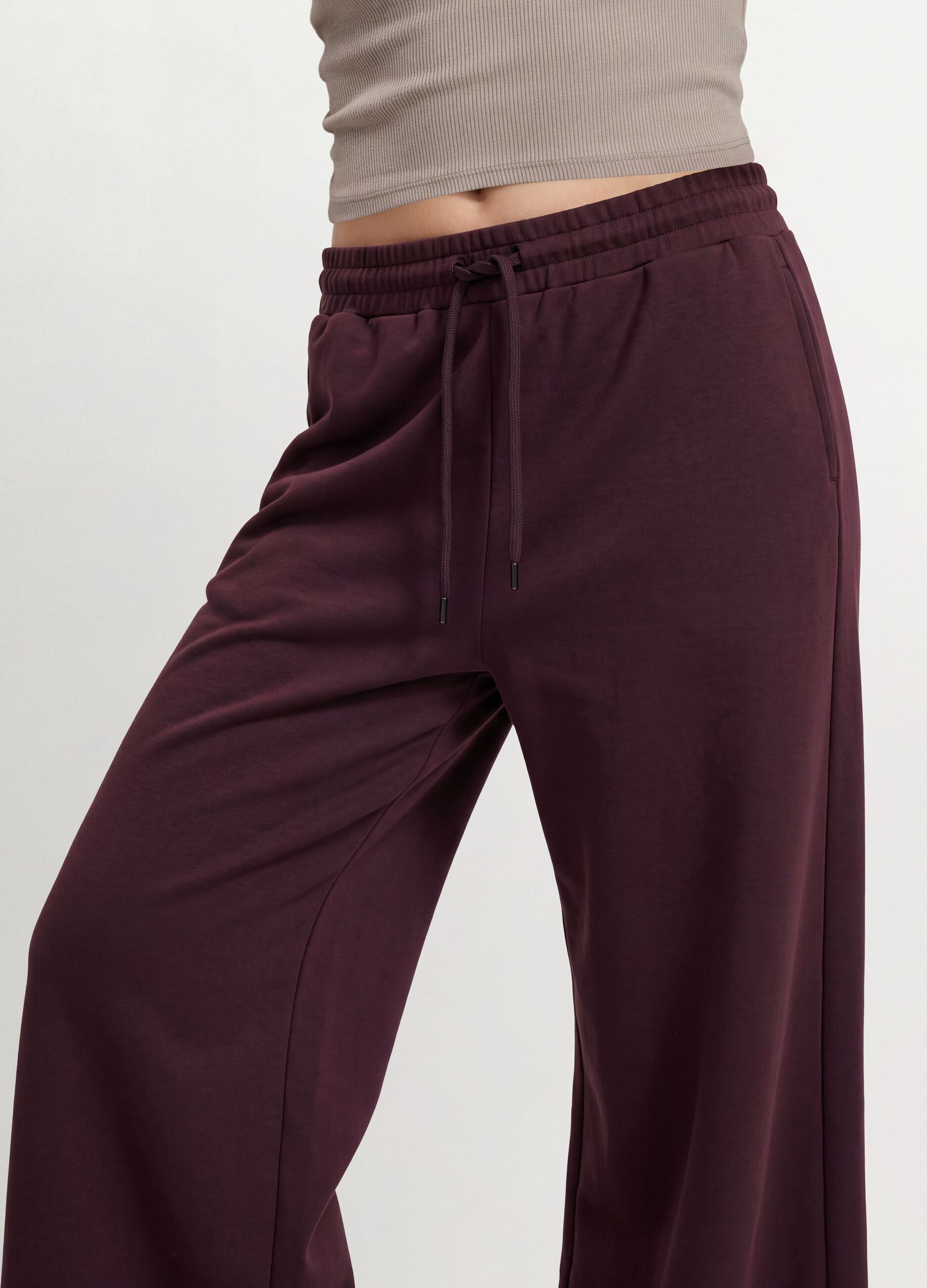 Pantaloni viola wide leg in modal elasticizzato con coulisse