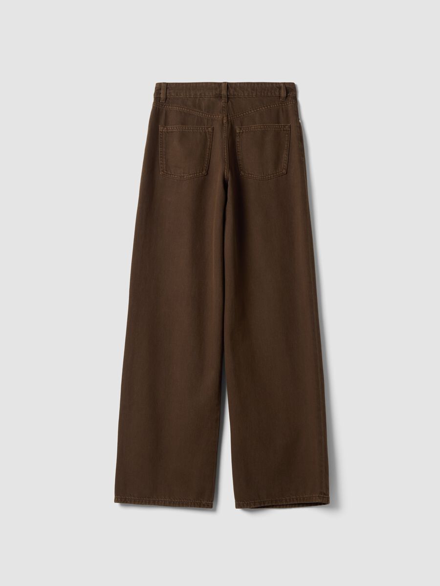 High-waisted wide-leg brown jeans in pure cotton_6
