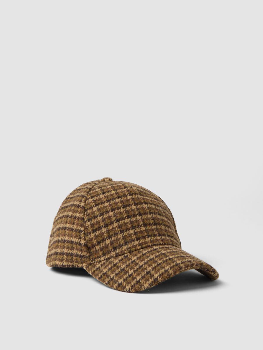 Brown patterned wool and viscose-blend cap_0