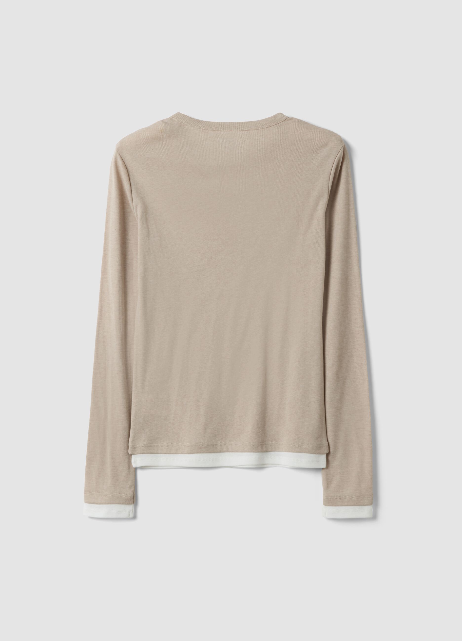 Beige cotton-blend crew-neck T-shirt