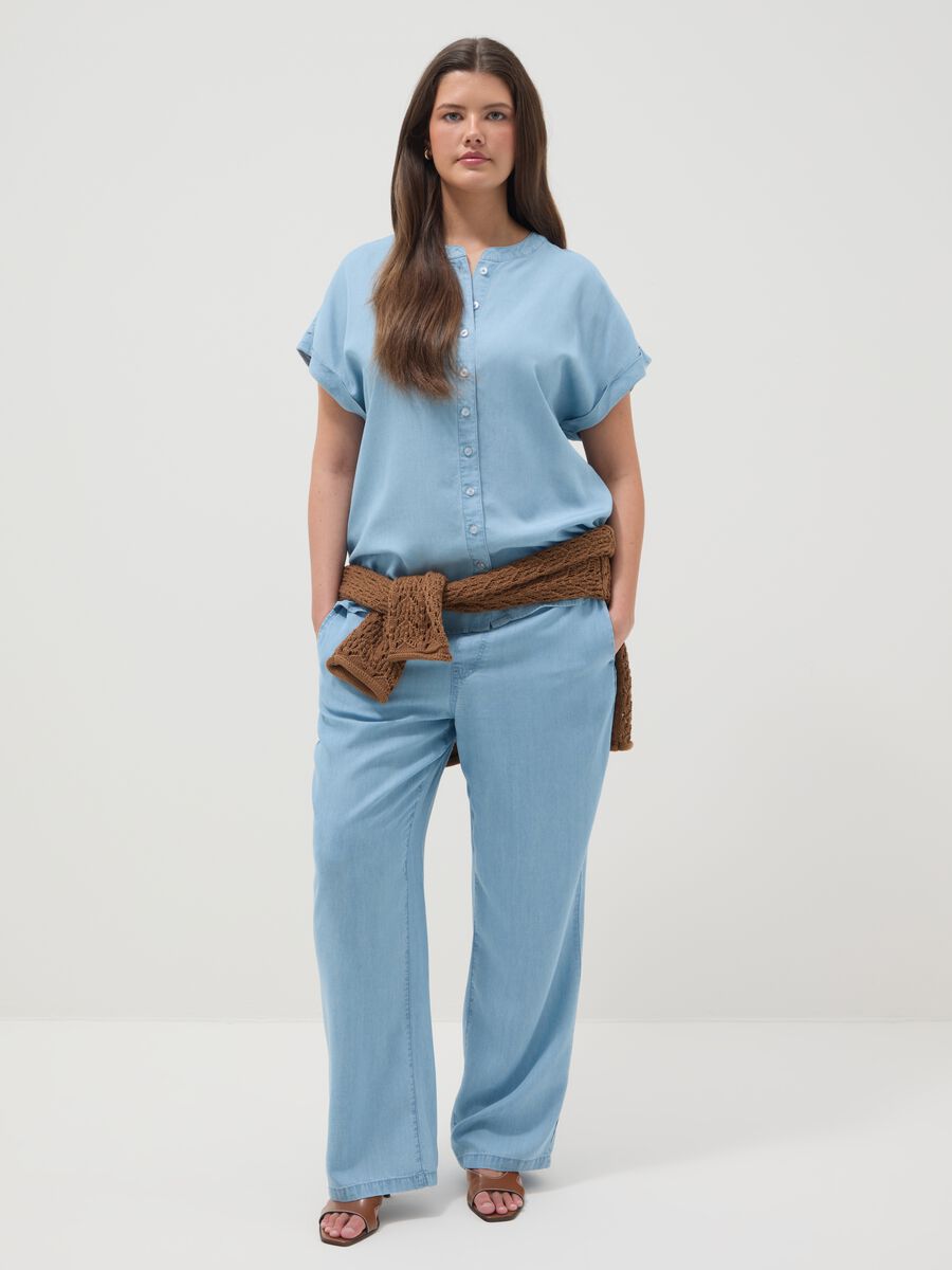 Regular fit pure lyocell blue blouse with mandarin collar_1