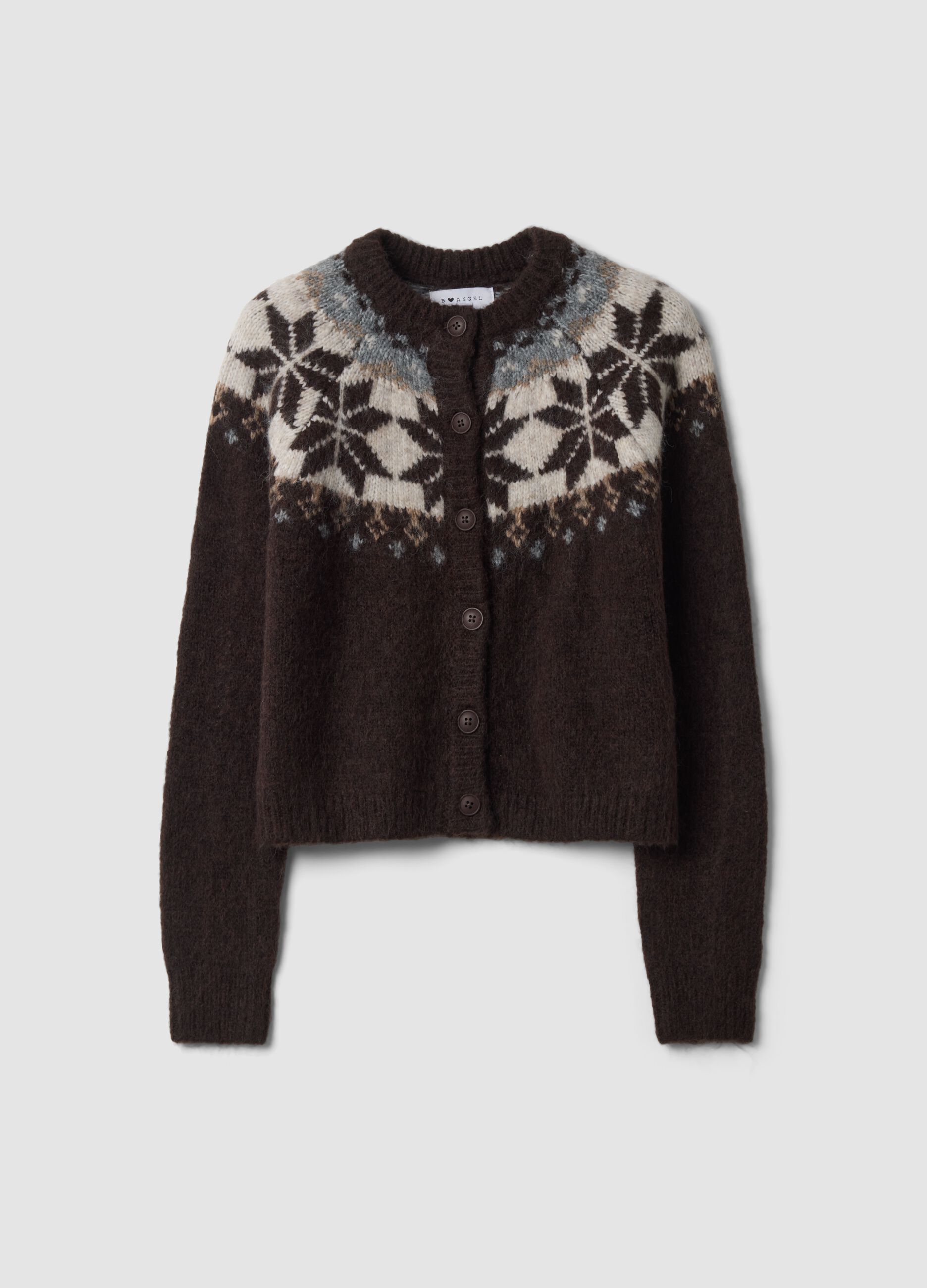 Brown jacquard wool-blend cardigan, regular fit