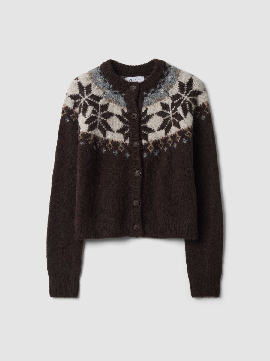 Brown jacquard wool-blend cardigan, regular fit_0