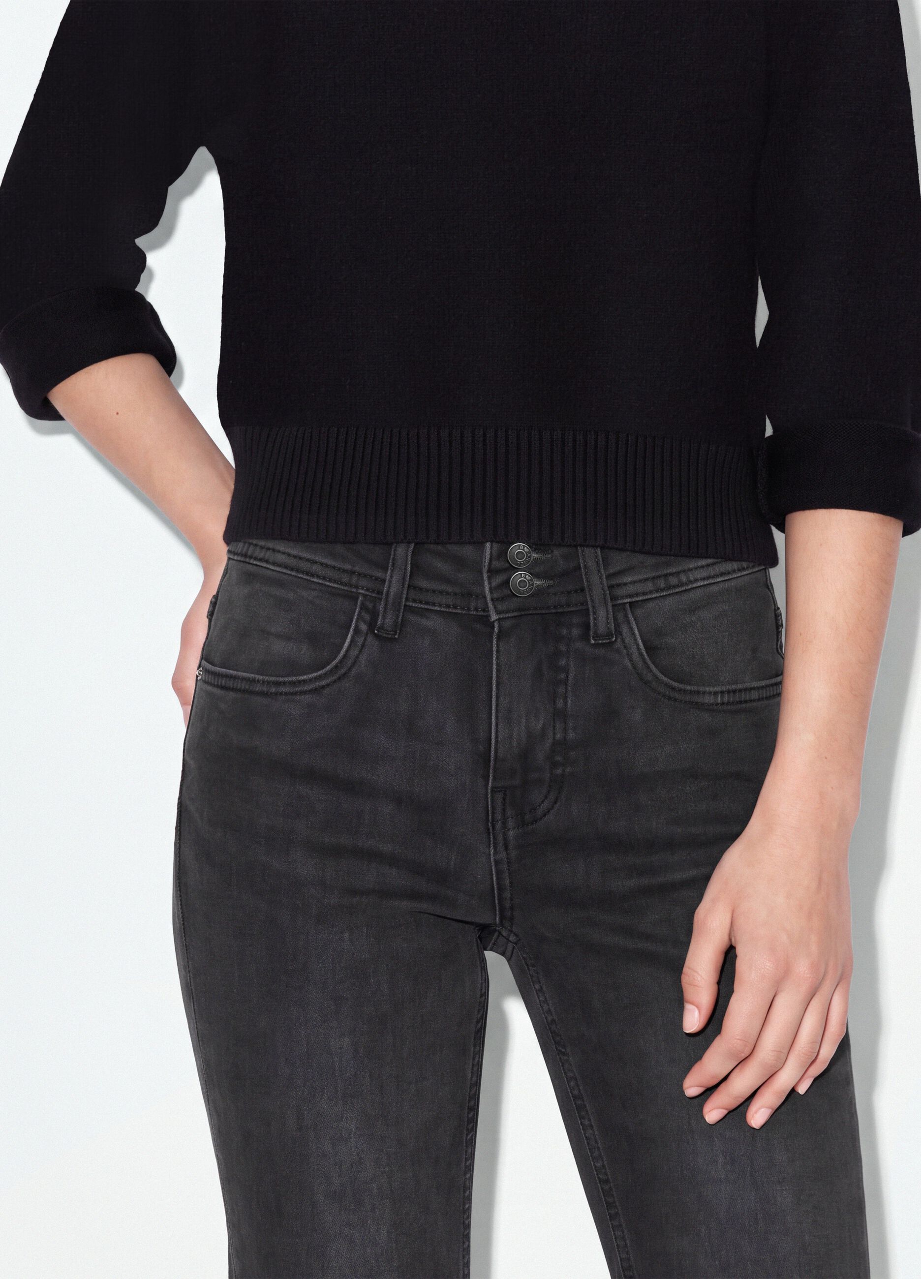 Black stretch-cotton flare jeans