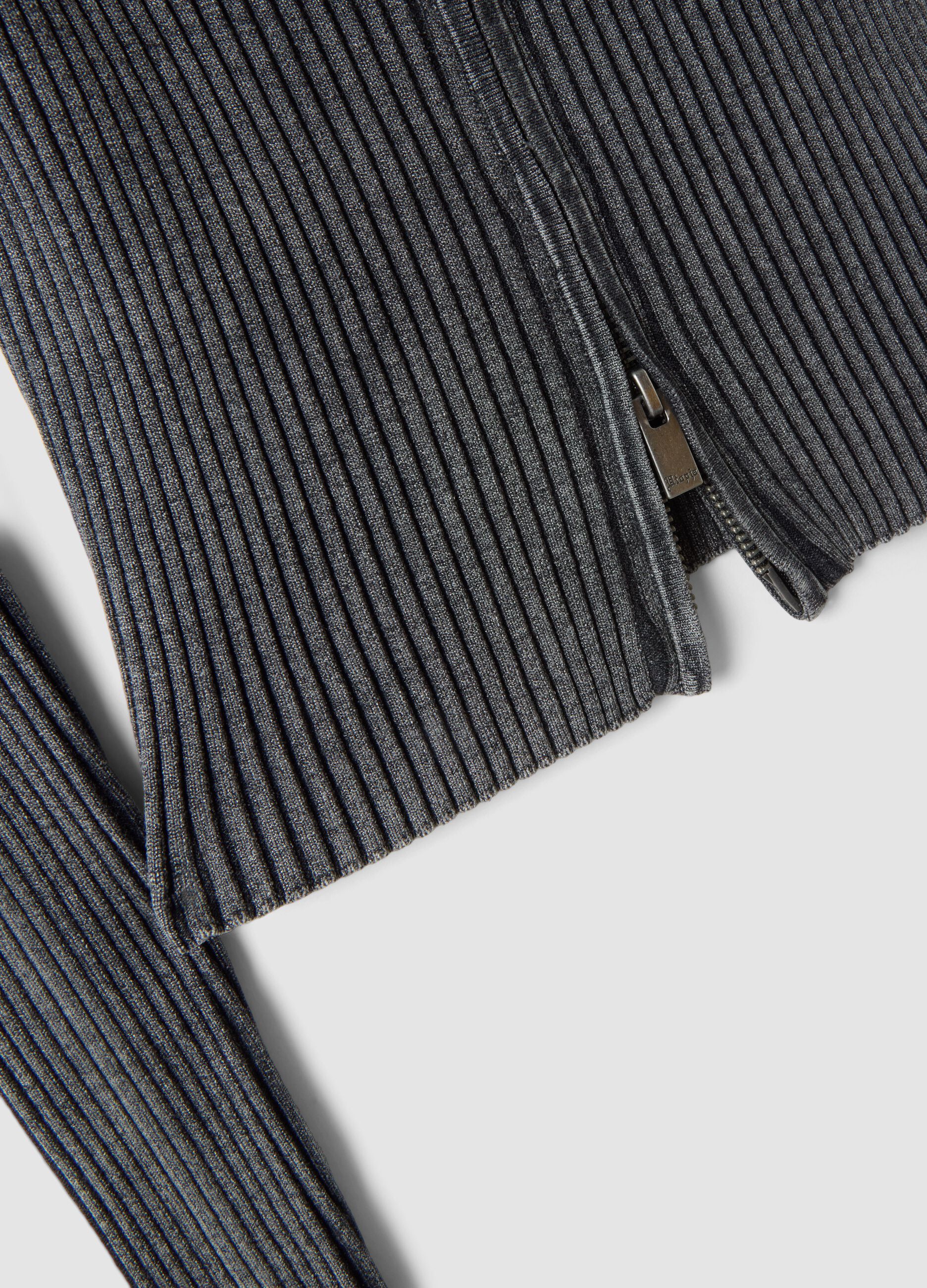 Knit Ribbed Hoodie Vintage Grey