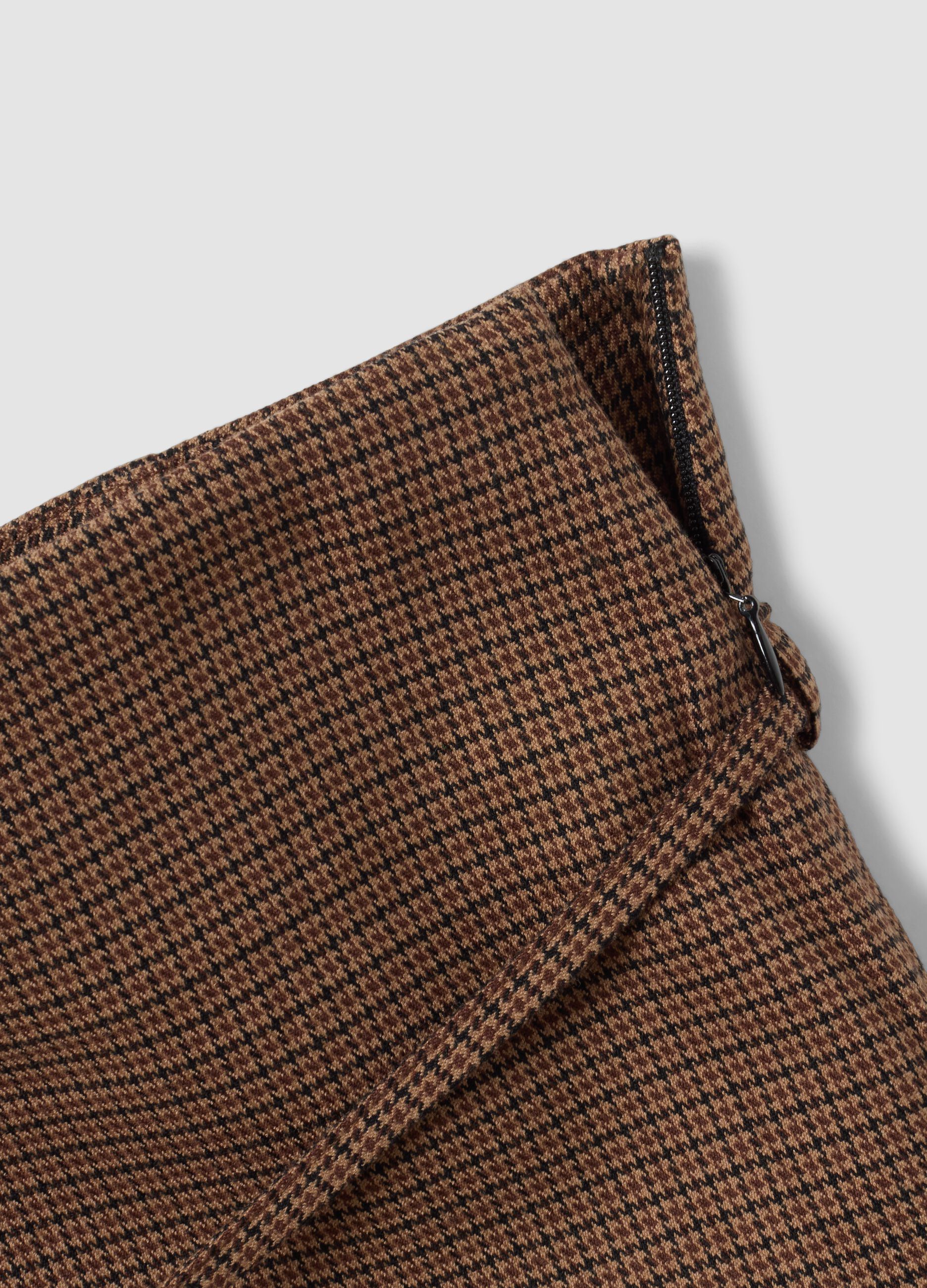 Brown stretch viscose mini skirt with belt