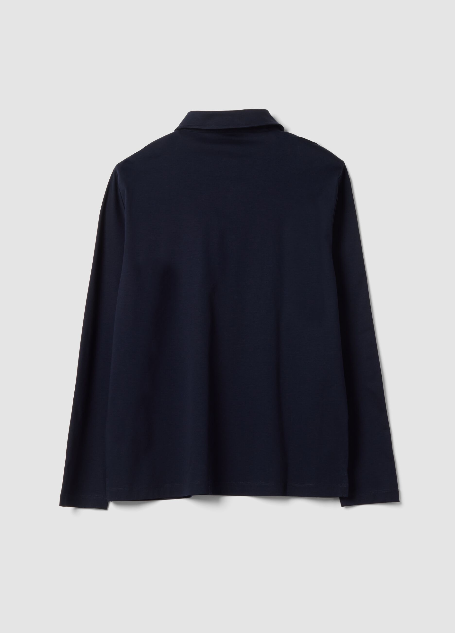 Blue long-sleeved pure cotton polo