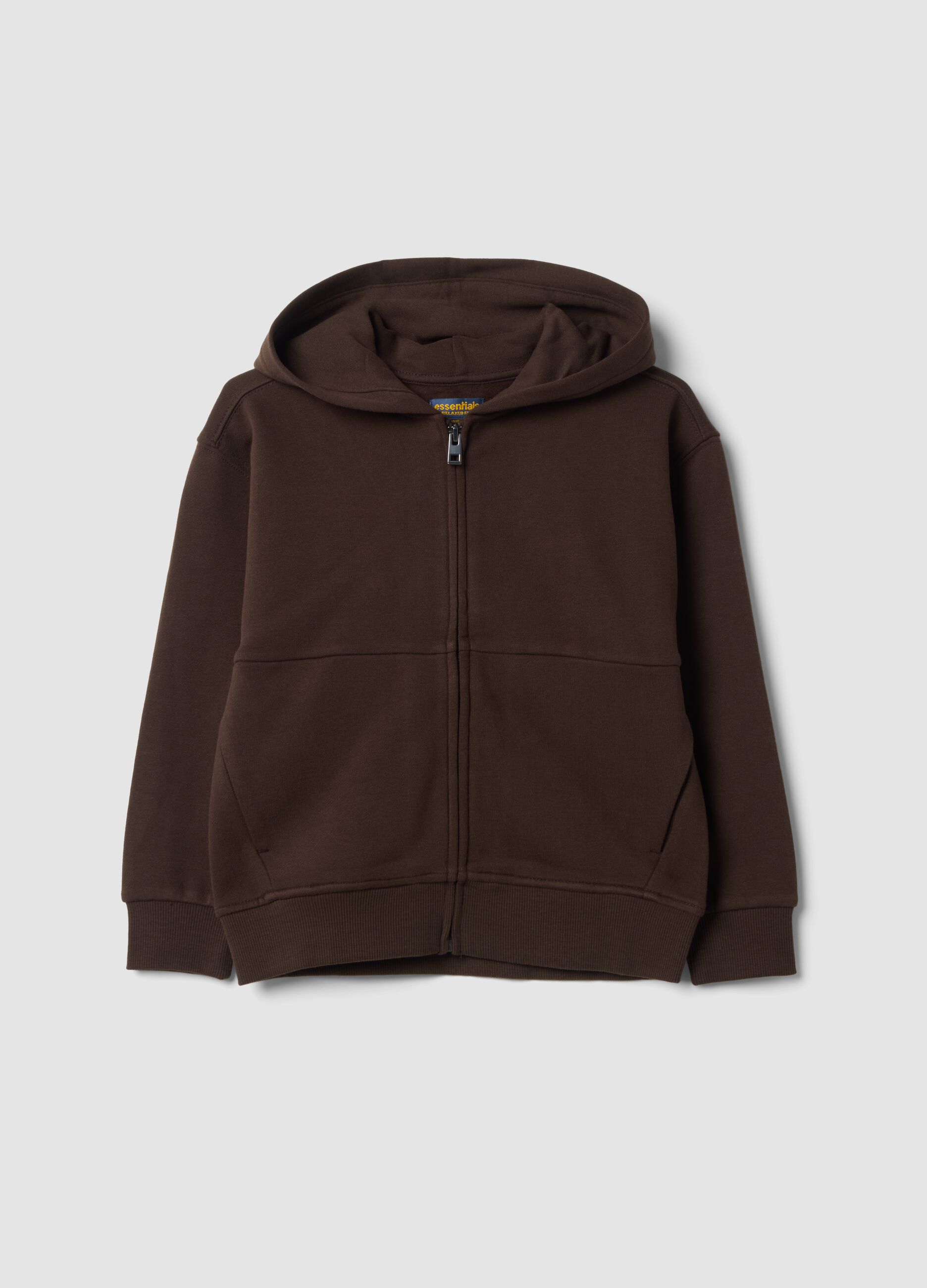 Felpa marrone in puro cotone organico con cappuccio girocollo