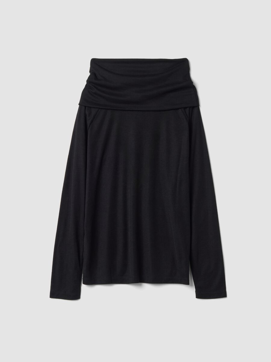 Black viscose-blend top with shawl collar, regular fit_2