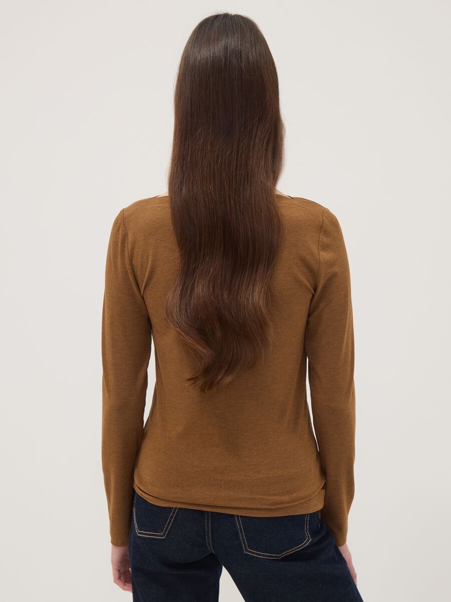 Brown slim-fit stretch viscose T-shirt_2
