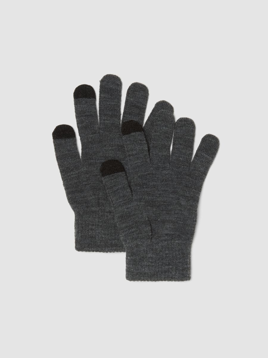 Grey knitted stretch-fabric gloves_0