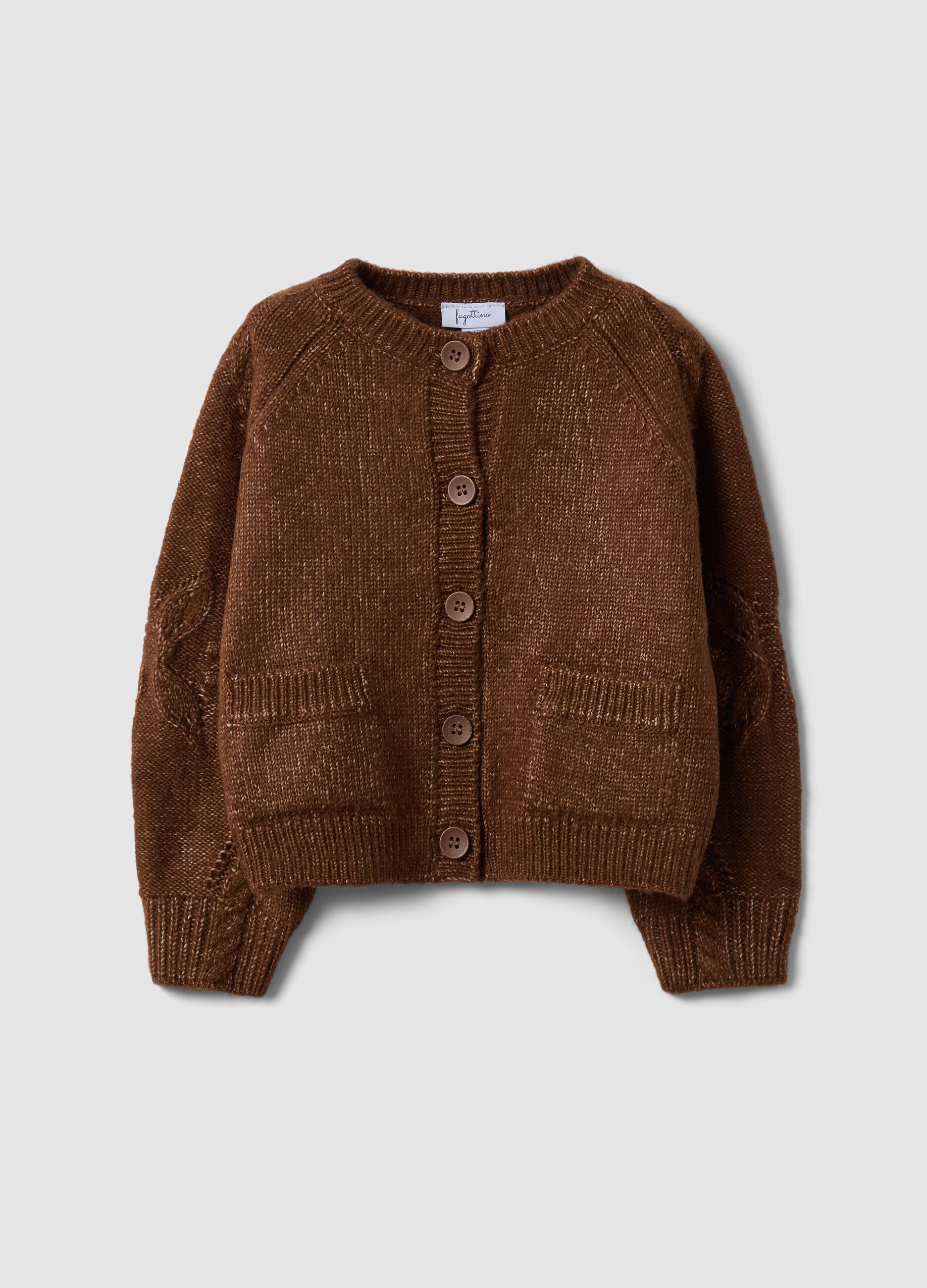 Brown knitted crew-neck cardigan
