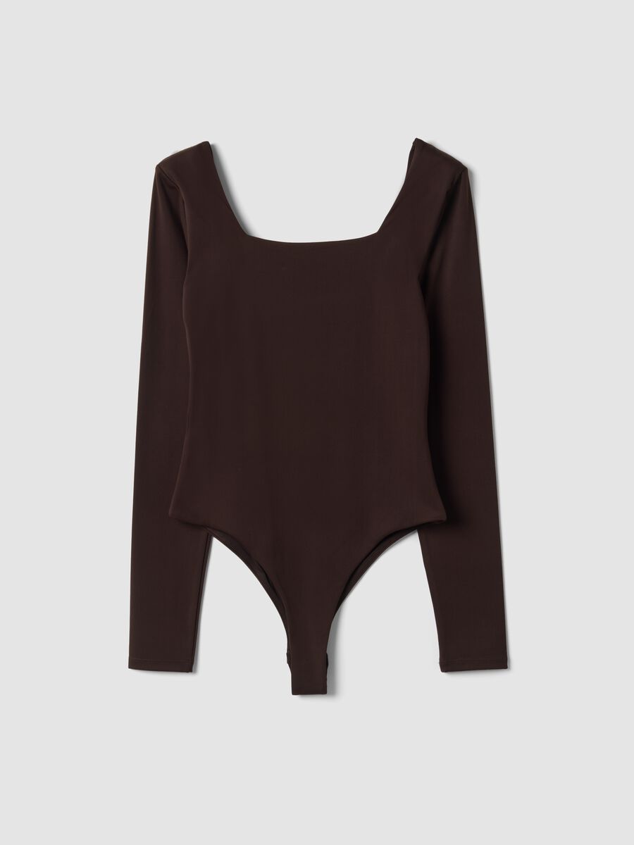 Brown bodysuit in breathable stretch fabric with wide neckline ALTAVIA STUDIO_6