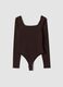 Brown bodysuit in breathable stretch fabric with wide neckline ALTAVIA STUDIO_6