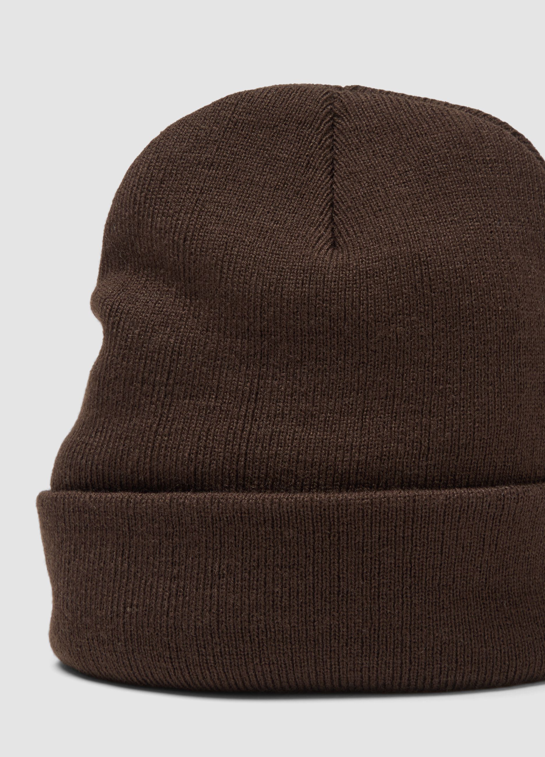Brown jersey knit beanie with turn-up cuff