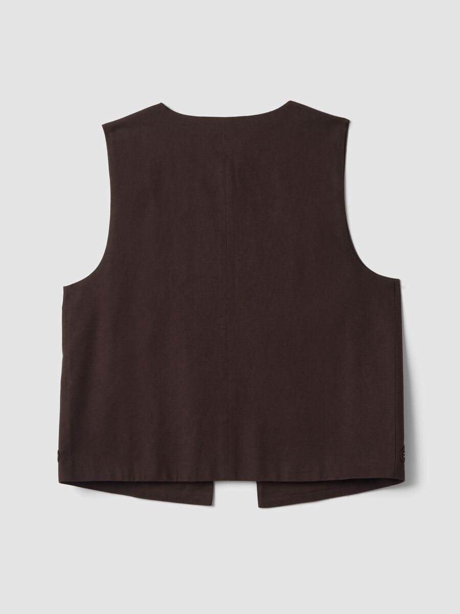 Brown cotton-linen blend waistcoat with floral embroidery_2