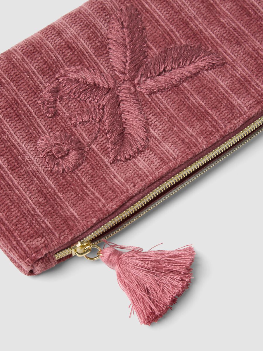 Pink clutch bag with floral embroidery and tassel_2