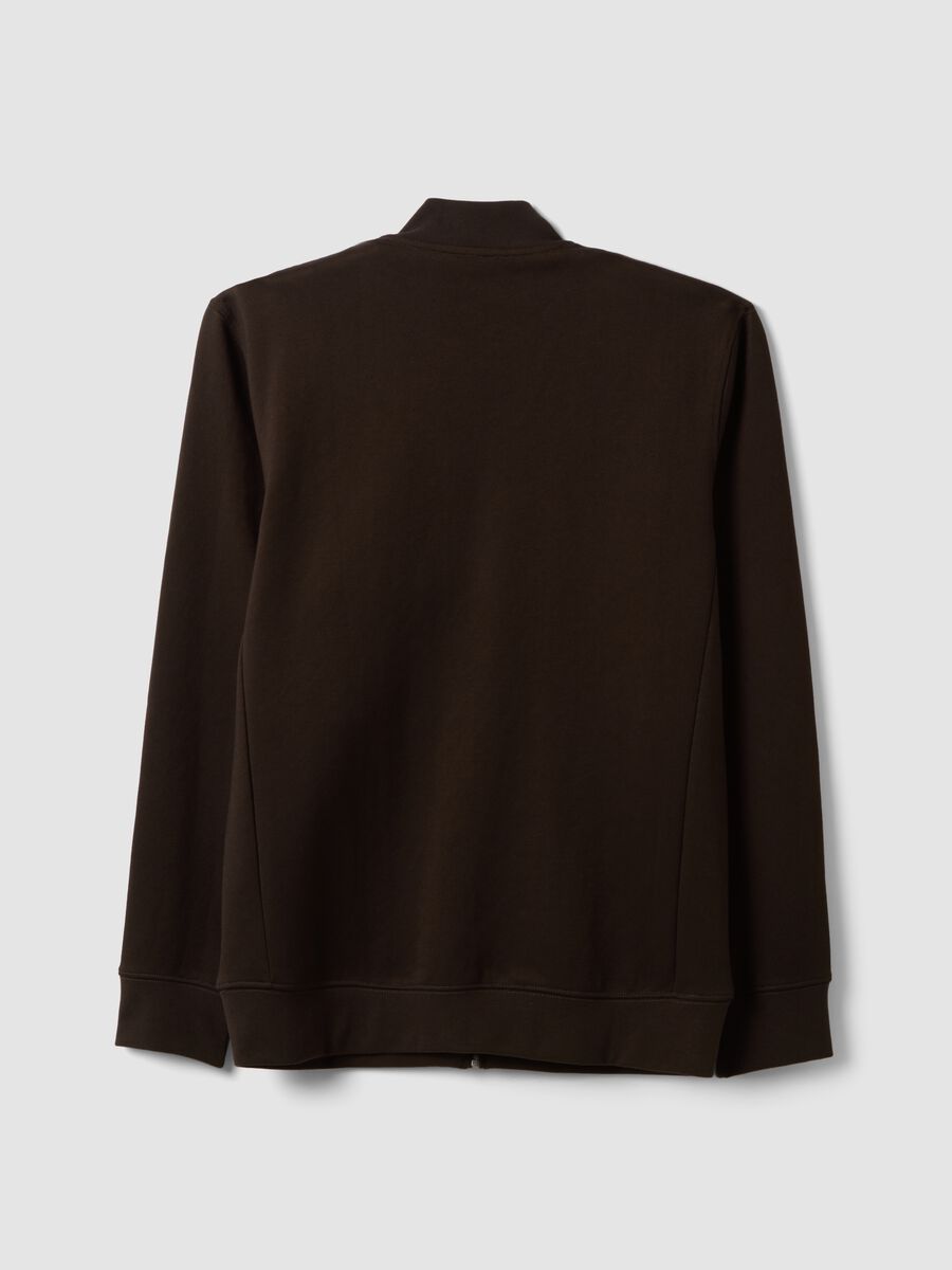 Brown full-zip sweatshirt in stretch piqu&eacute; with ribbed collar_6