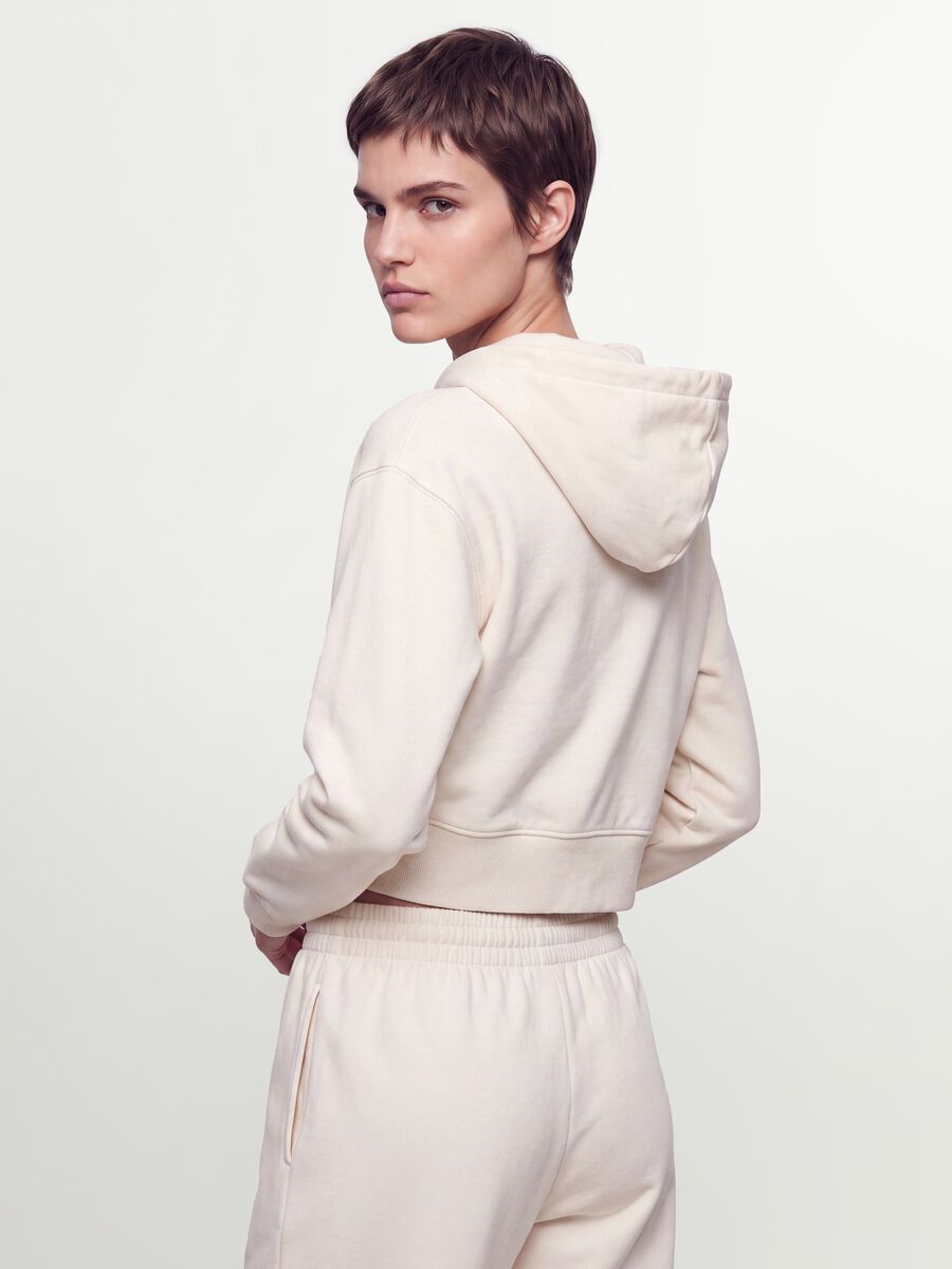 White cotton-blend fitted zip-up hoodie_2