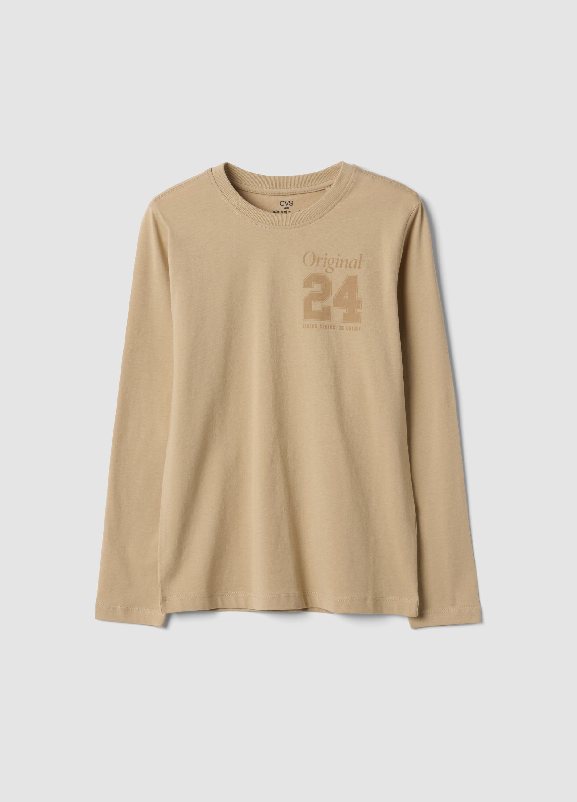 Brown pure organic cotton T-shirt with varsity print