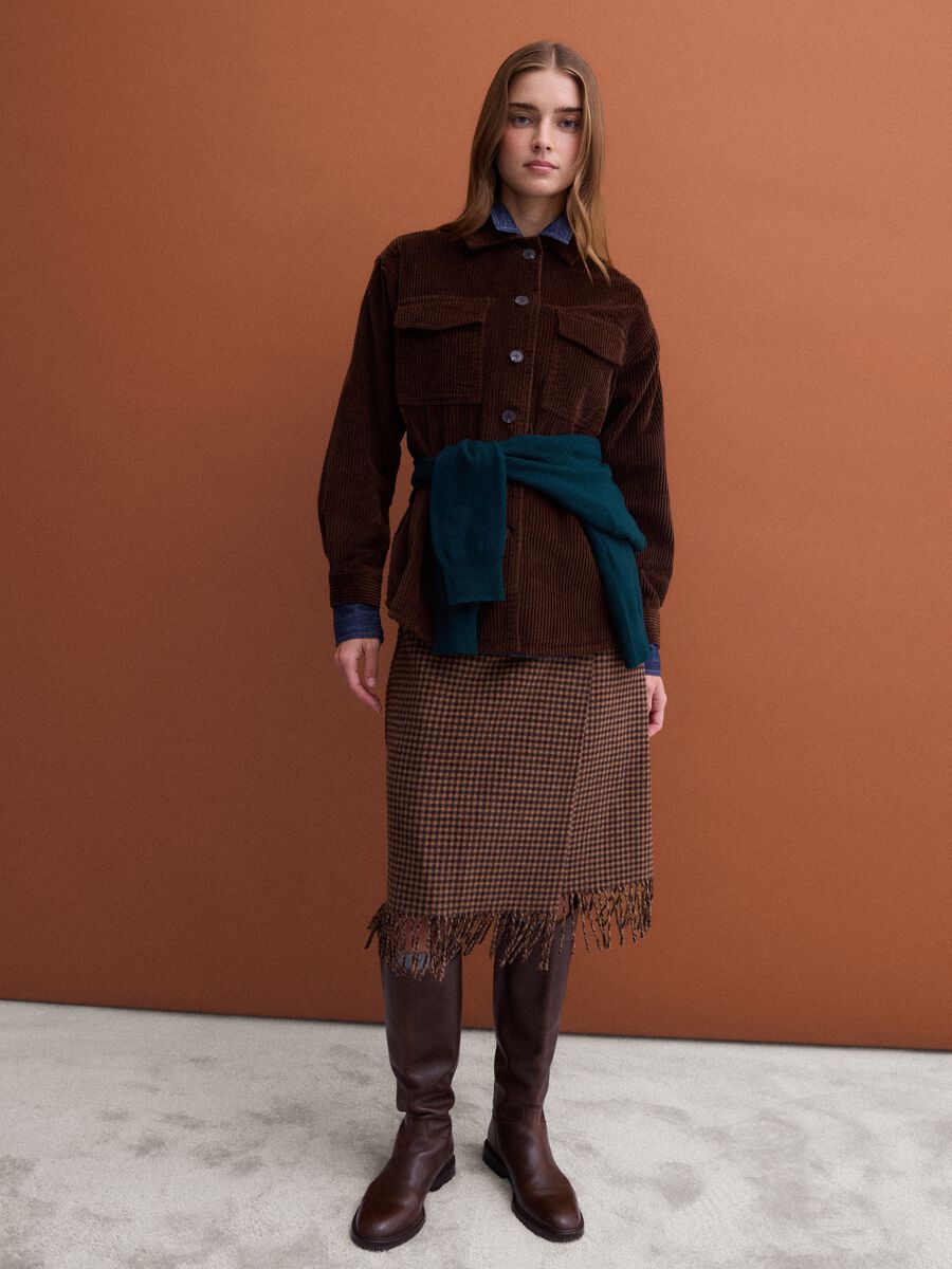 Dark brown pure cotton ribbed shirt_2