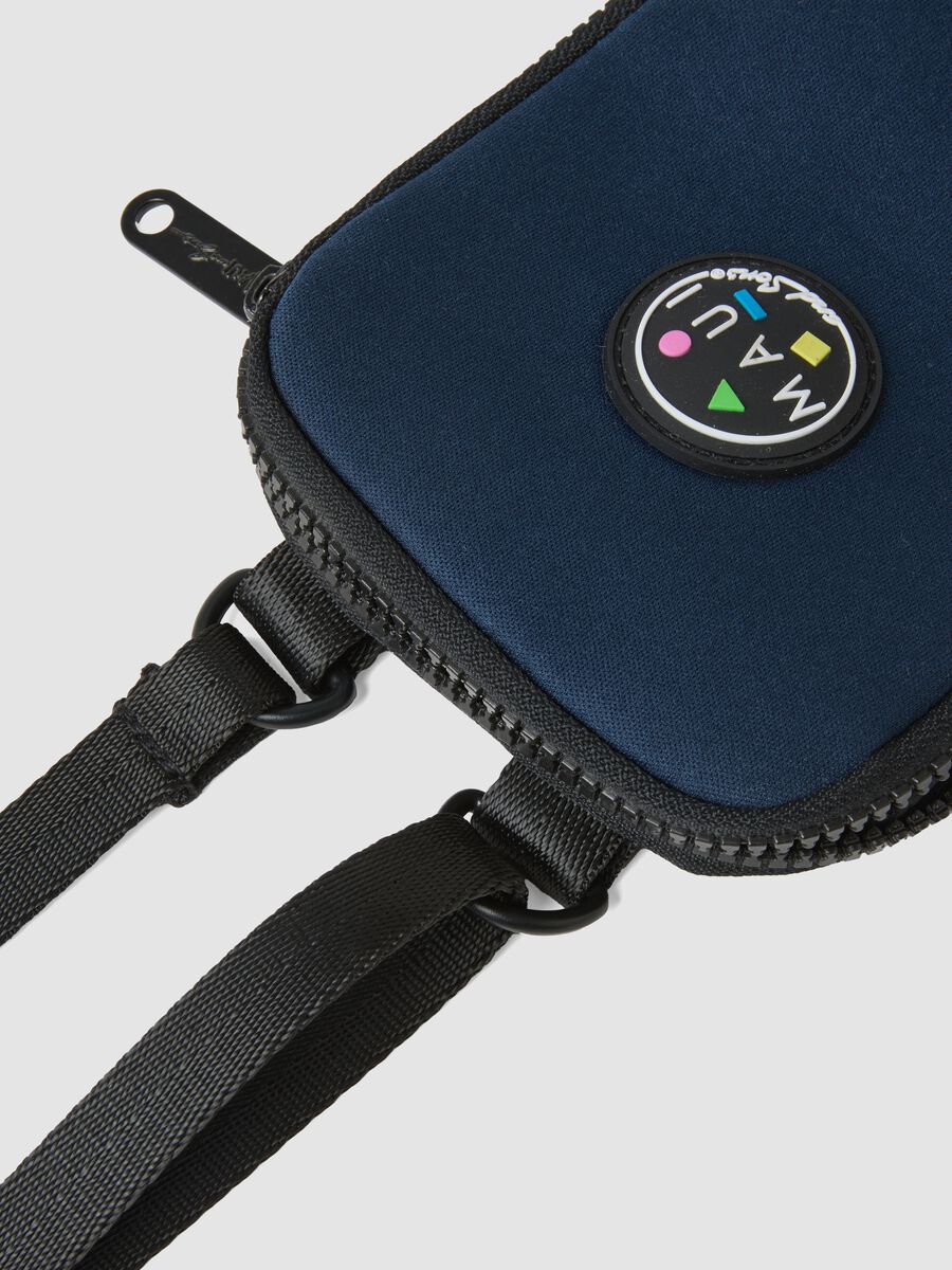 Blue phone pouch with zip and adjustable shoulder strap_1