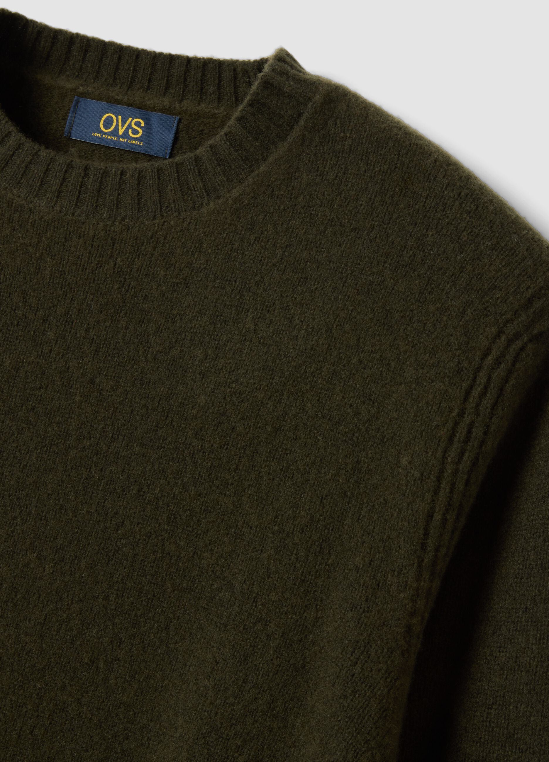Green crew-neck wool-blend jumper, regular fit