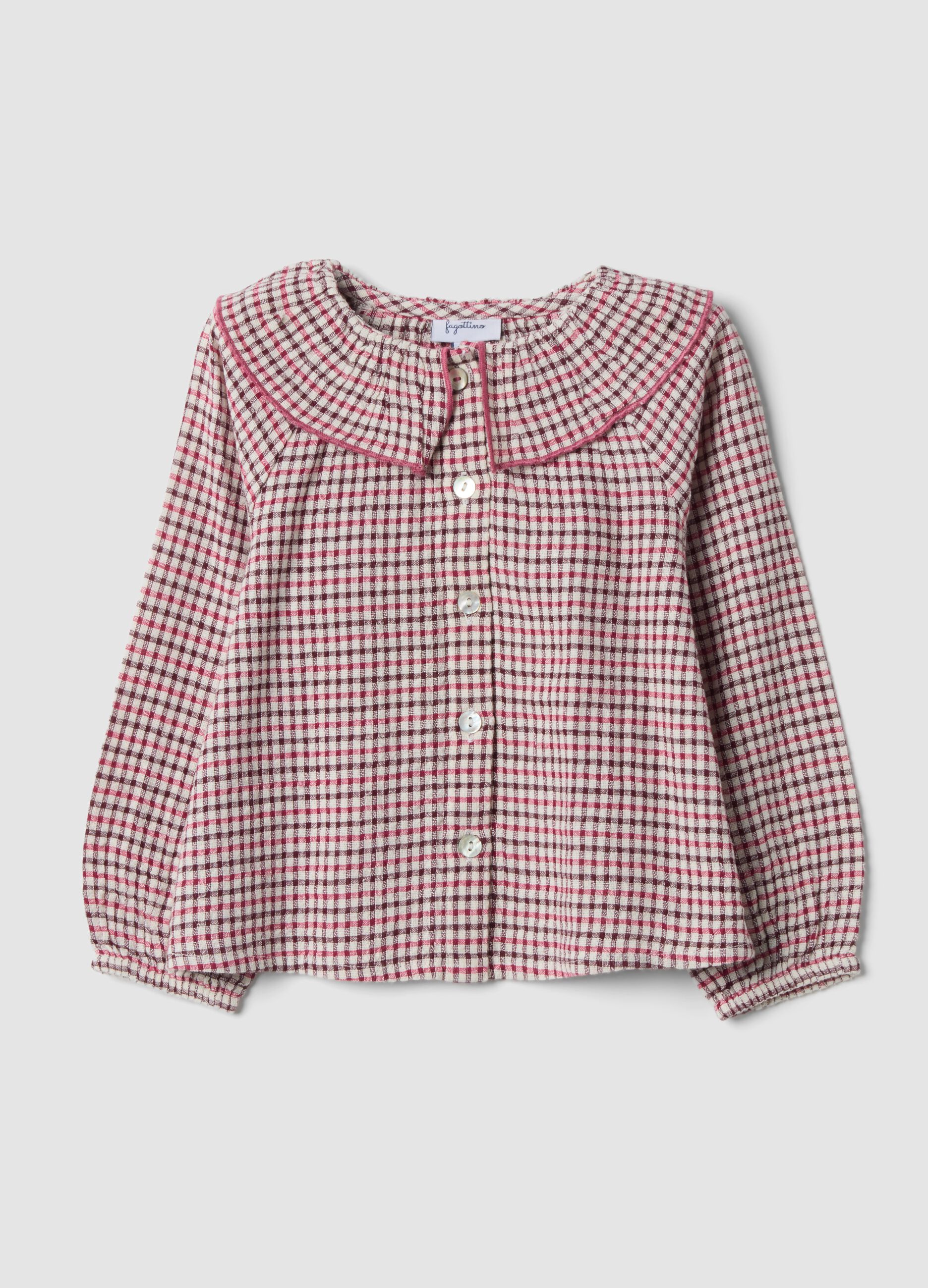 Camicia ecr&ugrave;, rosso bordeaux e rosa scuro in misto viscosa e cotone