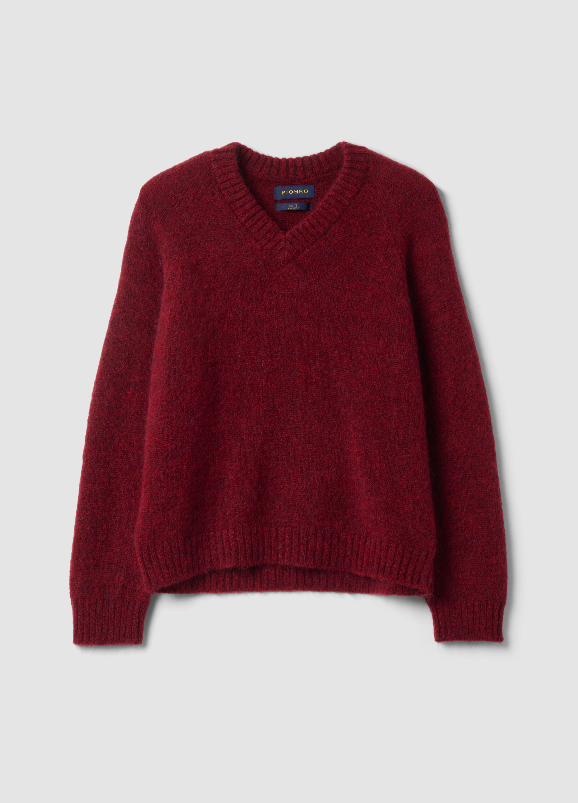 Red oversized V-neck jumper in stretchy mohair and merino wool