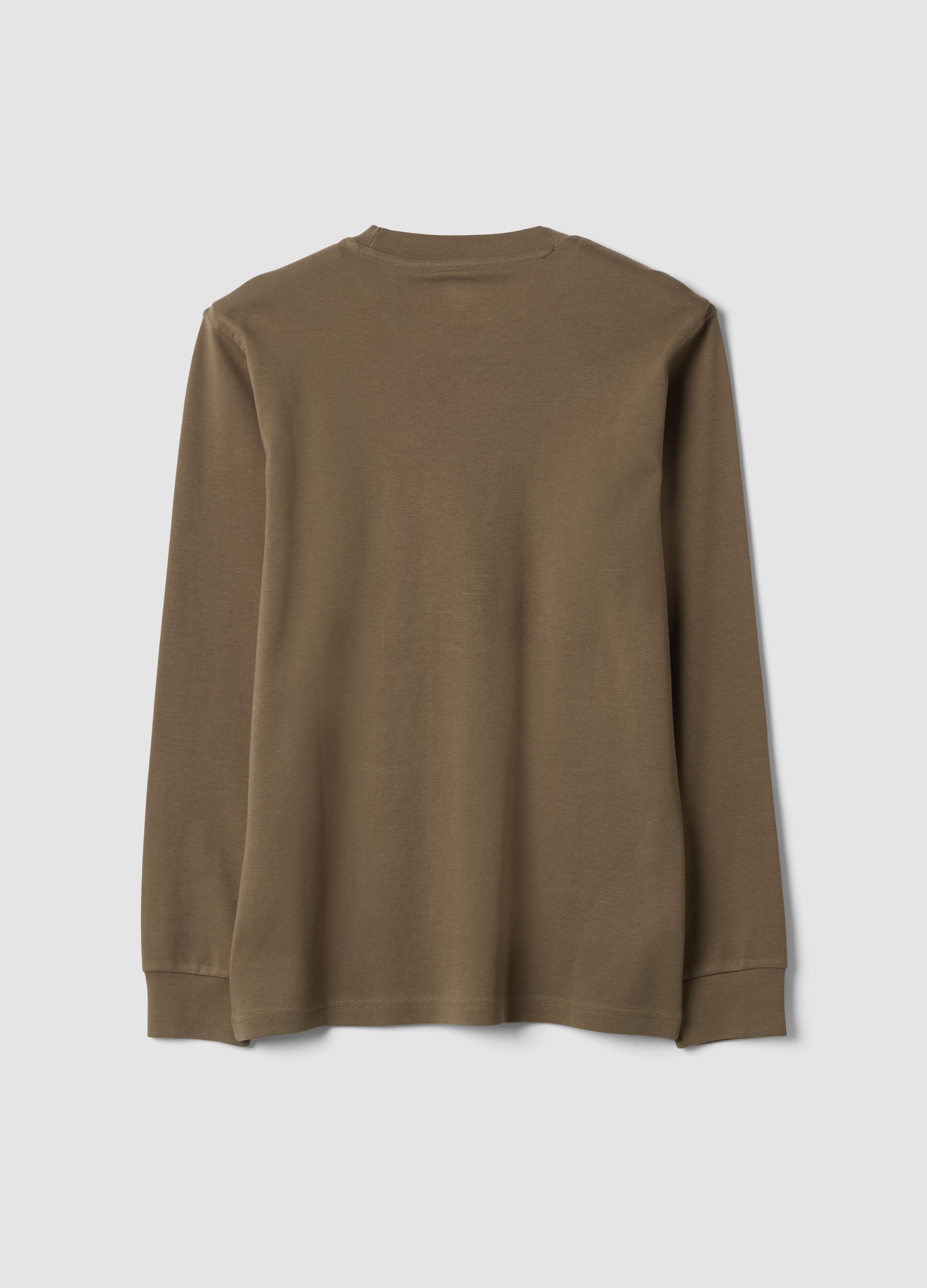 Brown pure cotton crew-neck T-shirt