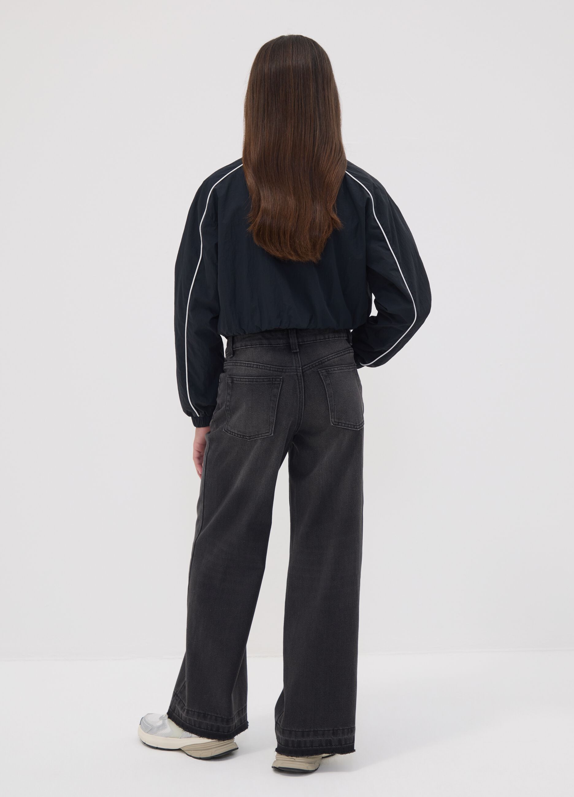 Black culotte jeans in a cotton, lyocell and viscose blend for girls