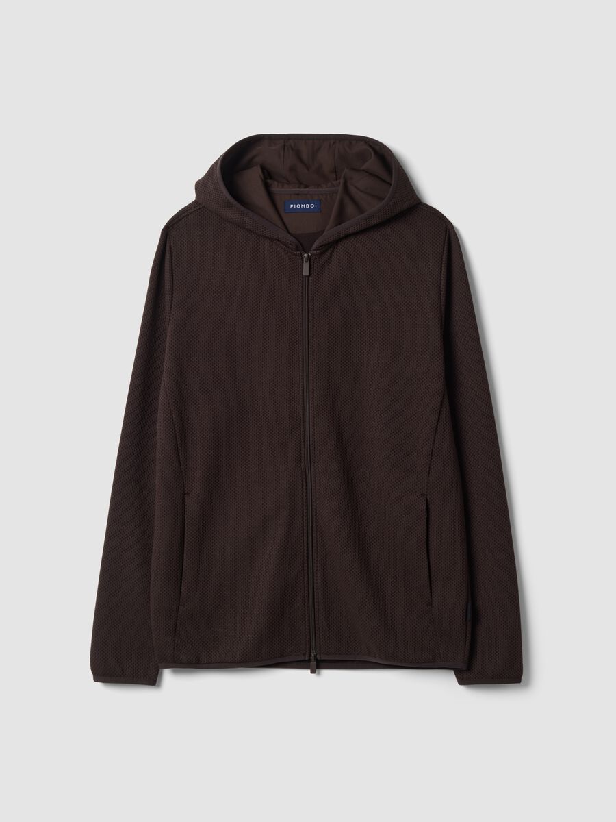 Brown stretch viscose and modal hoodie with crew neck_0