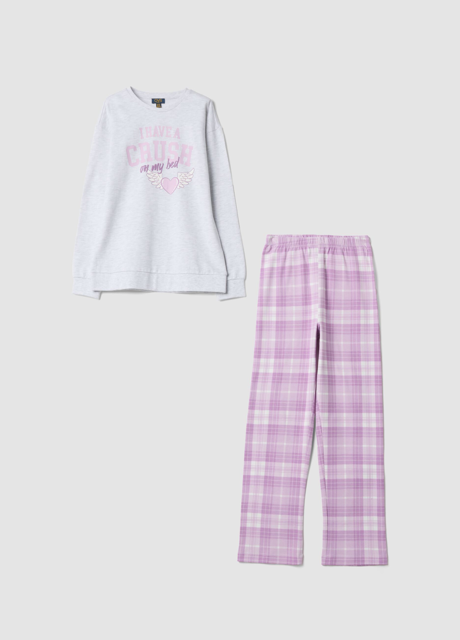 Mottled grey organic cotton and viscose blend crew-neck pyjamas