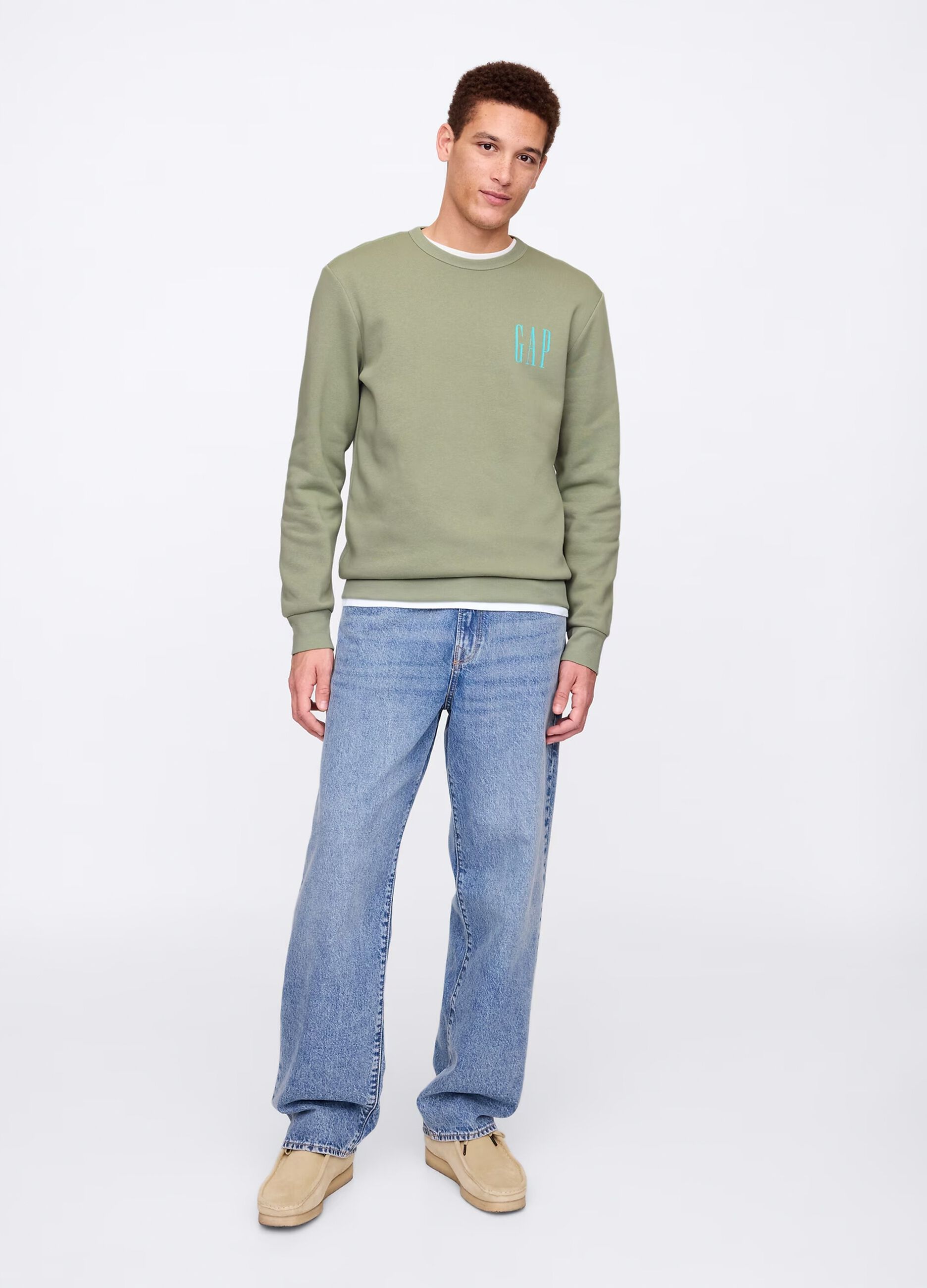 Green sweatshirt with round neck in cotton blend