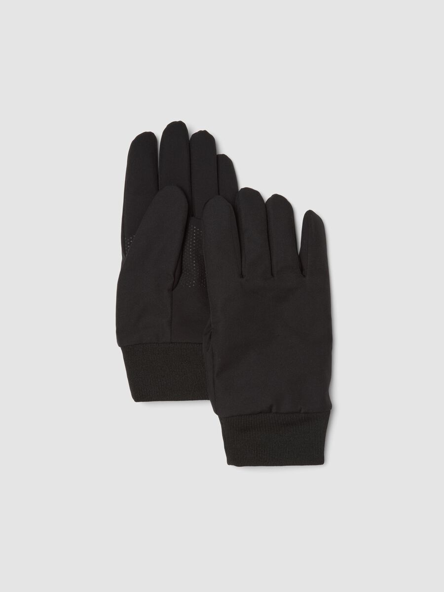 Black gloves with ribbed cuffs and non-slip grips_0