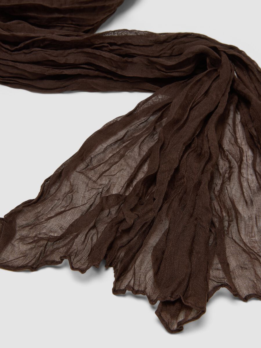 Semi-sheer crinkle-effect brown scarf_1