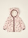 Pink padded hooded jacket with cherry print_0