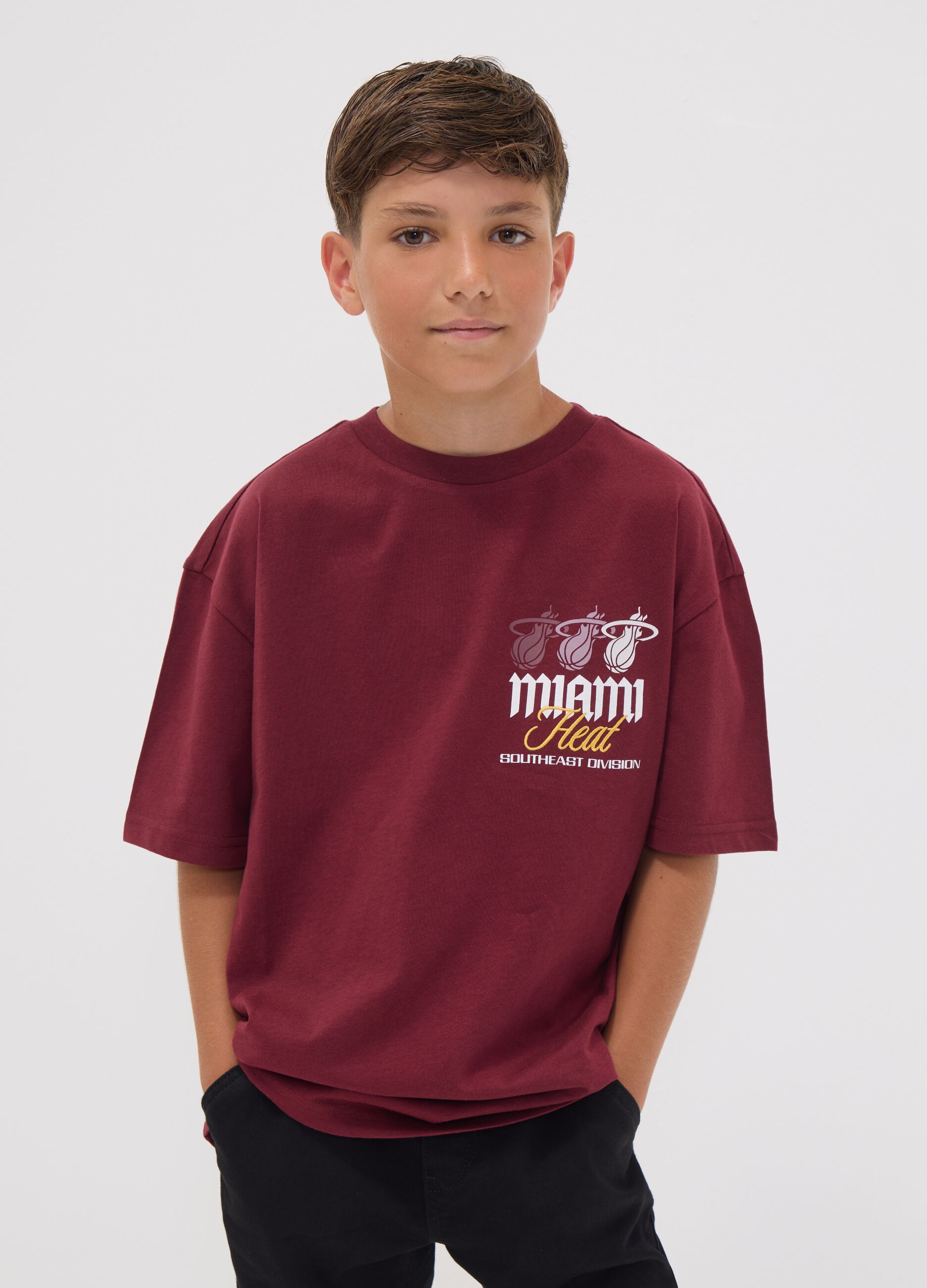 Red pure cotton Miami Heat print T-shirt for boys