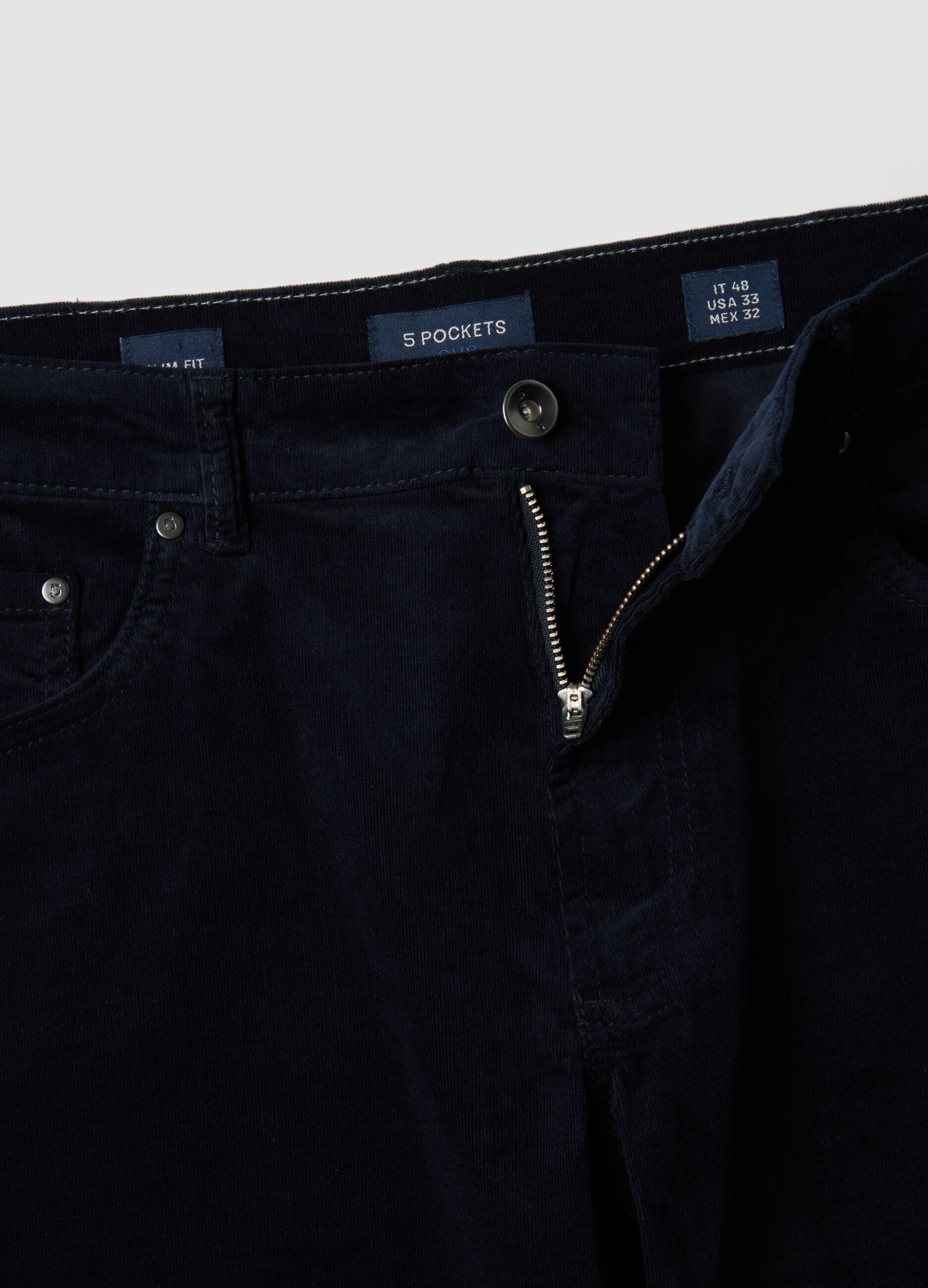 Blue ribbed slim-fit stretch cotton trousers