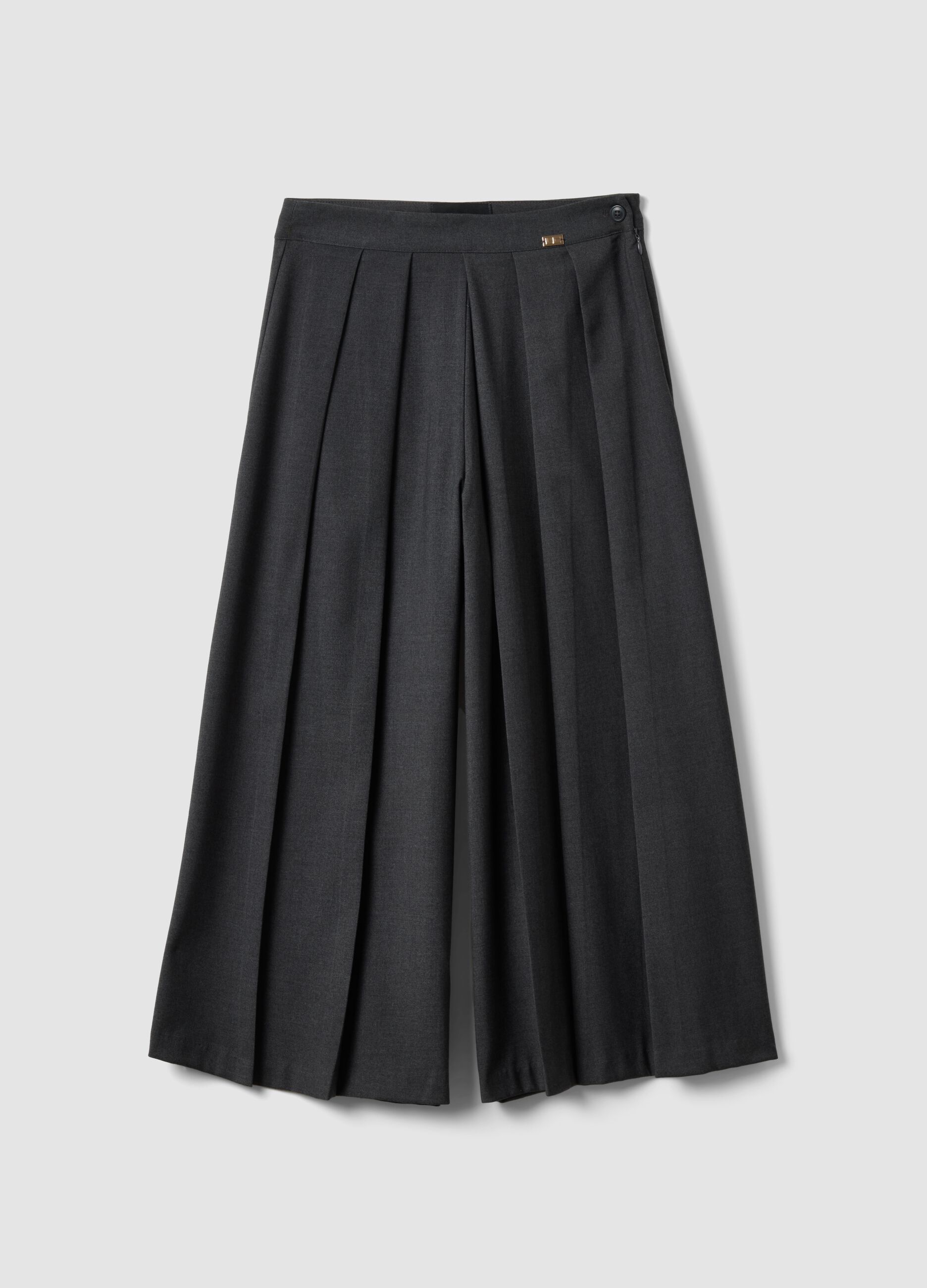 Grey pleated stretch viscose culotte skirt