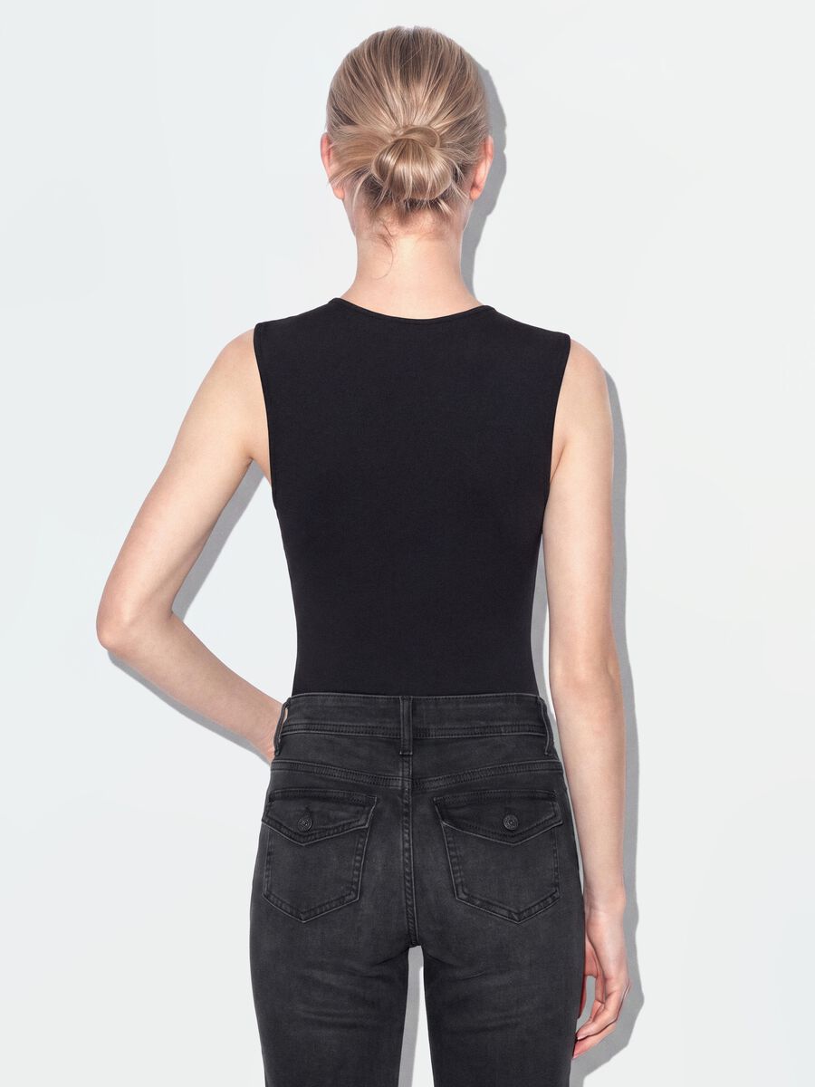 Black stretch jersey bodysuit with ruching, regular fit_2