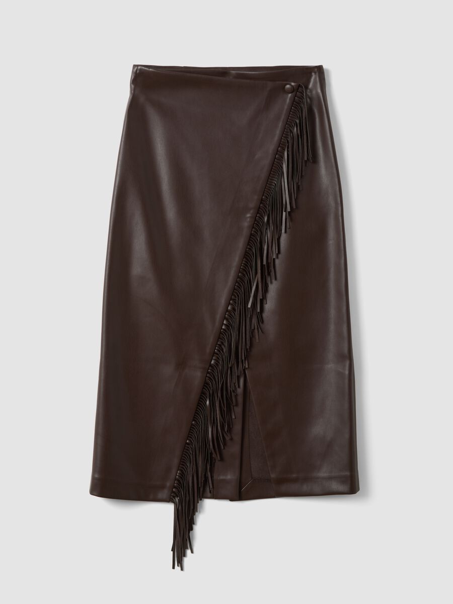 Brown midi skirt with fringe_0