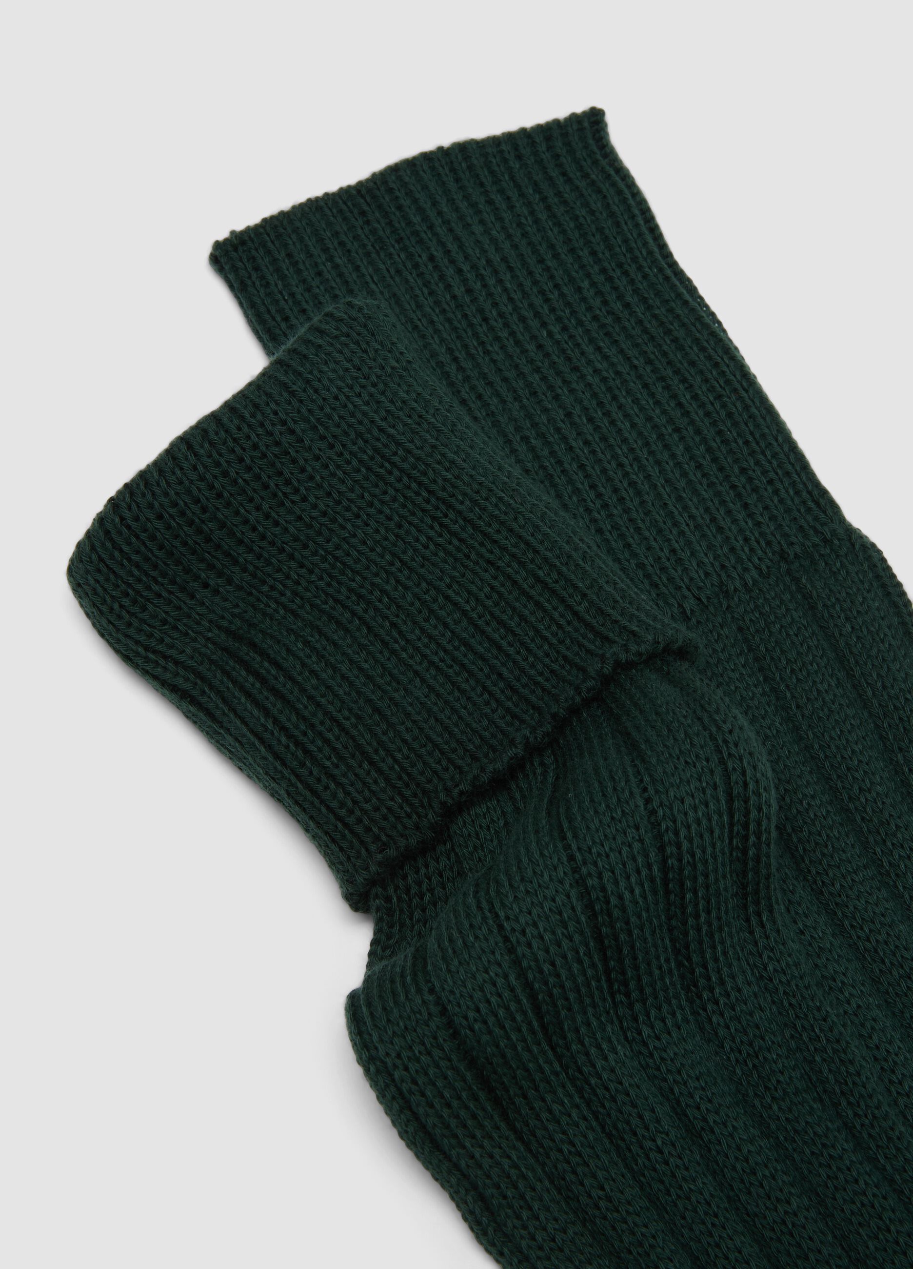 Green long ribbed socks in pure cotton
