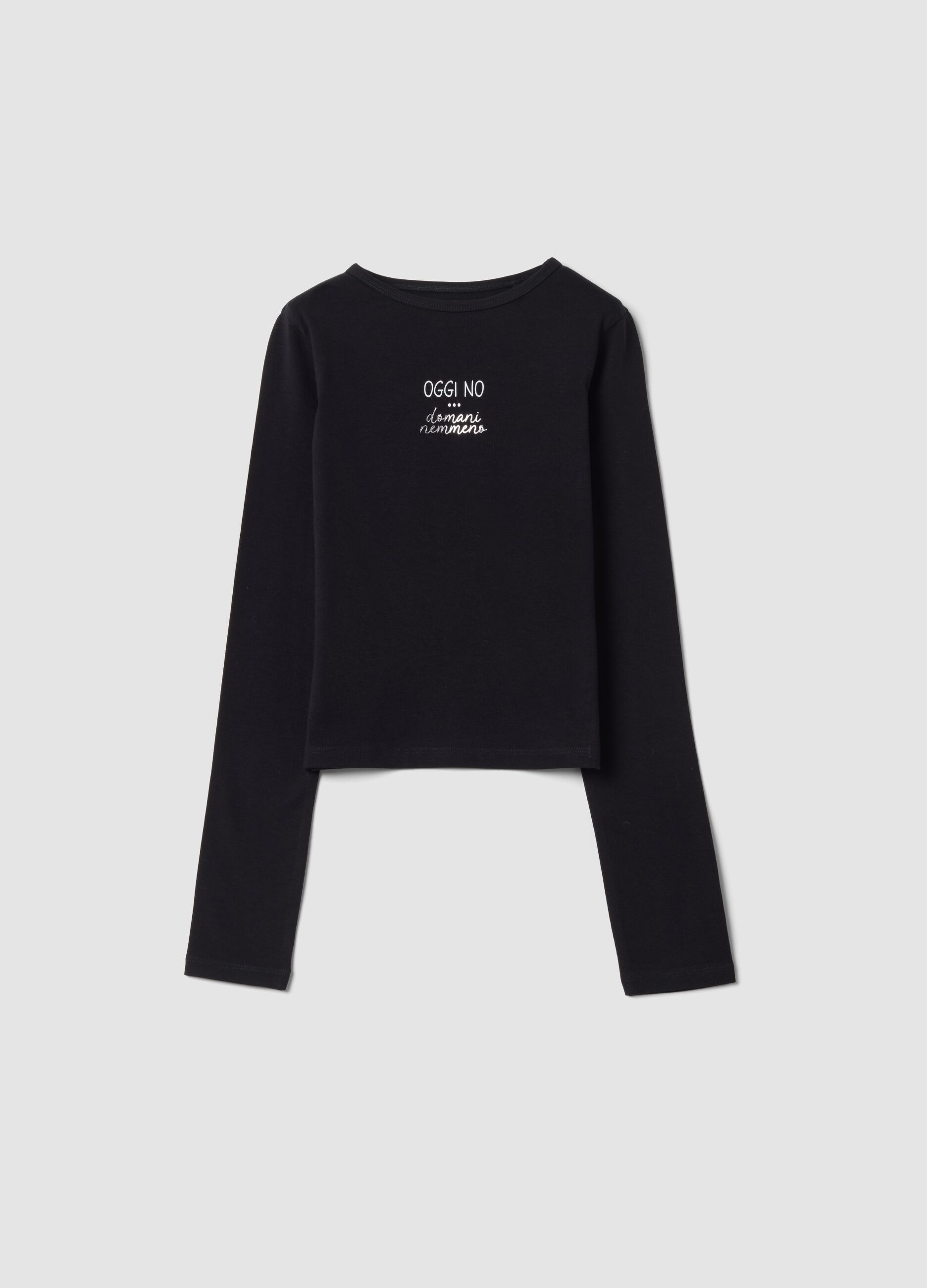 Black slim-fit crew-neck T-shirt in stretch organic cotton jersey