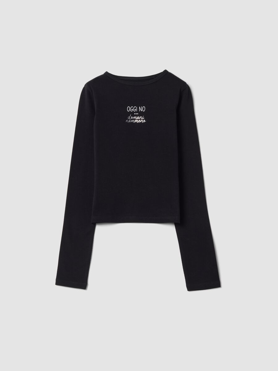Black slim-fit crew-neck T-shirt in stretch organic cotton jersey_0
