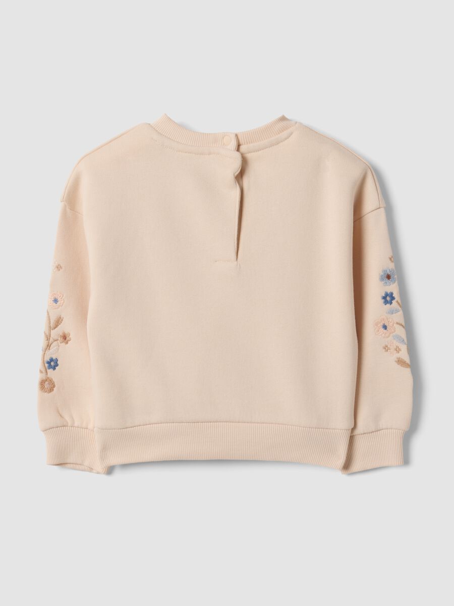 Pink organic cotton sweatshirt with floral embroidery, oversized fit_1