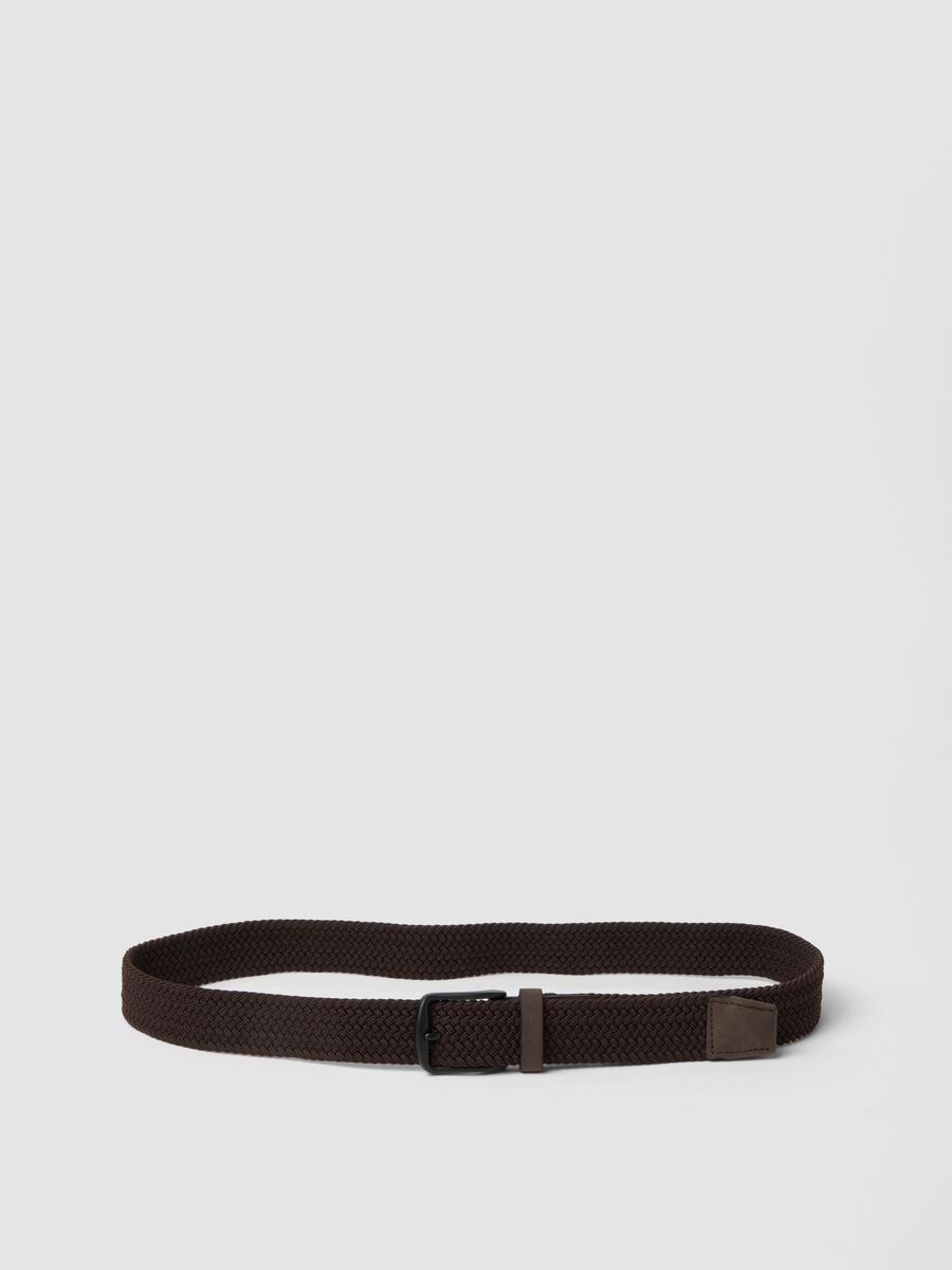 Brown braided belt with metal buckle_0