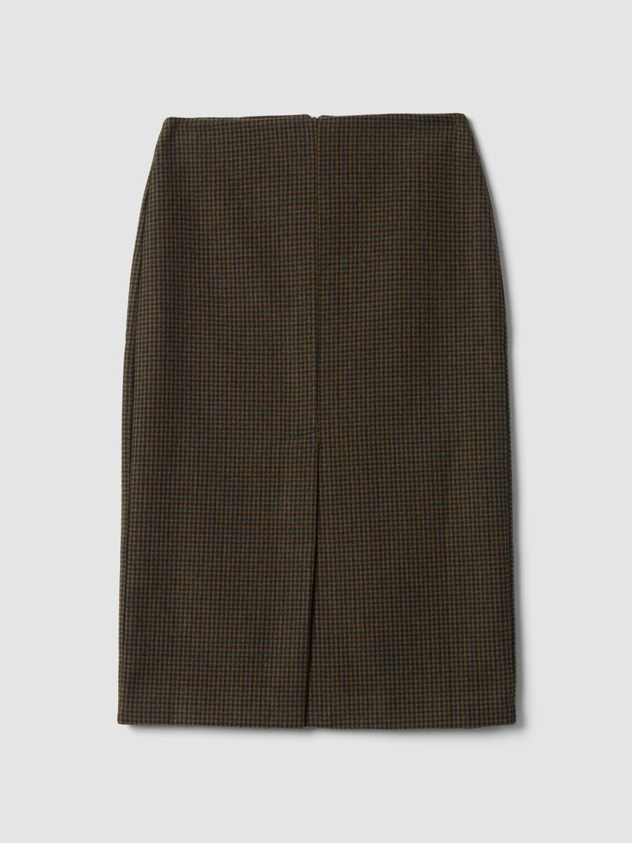 Brown and petrol blue wool-blend houndstooth skirt_0