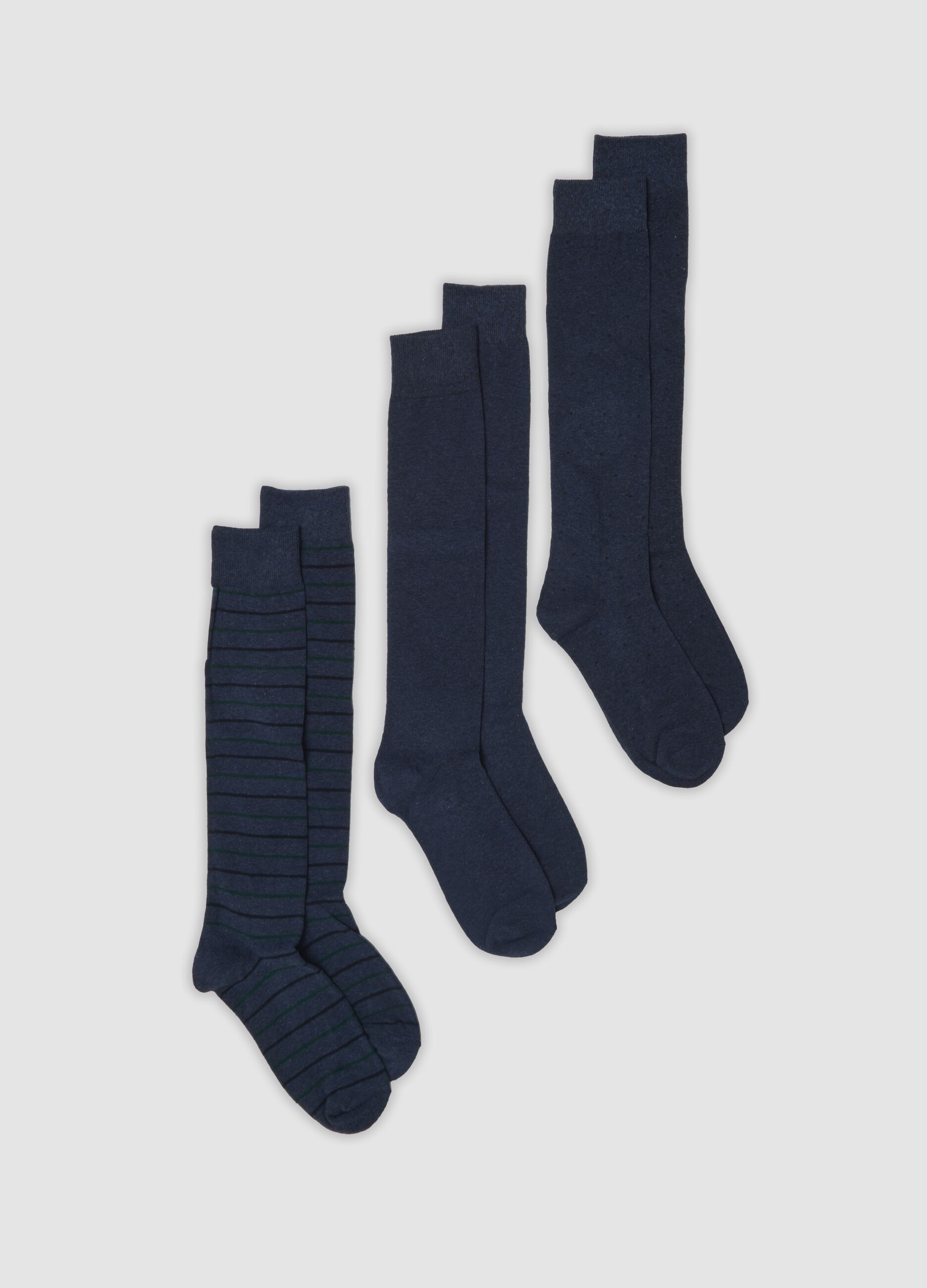 3-pack of long blue socks in stretch organic cotton